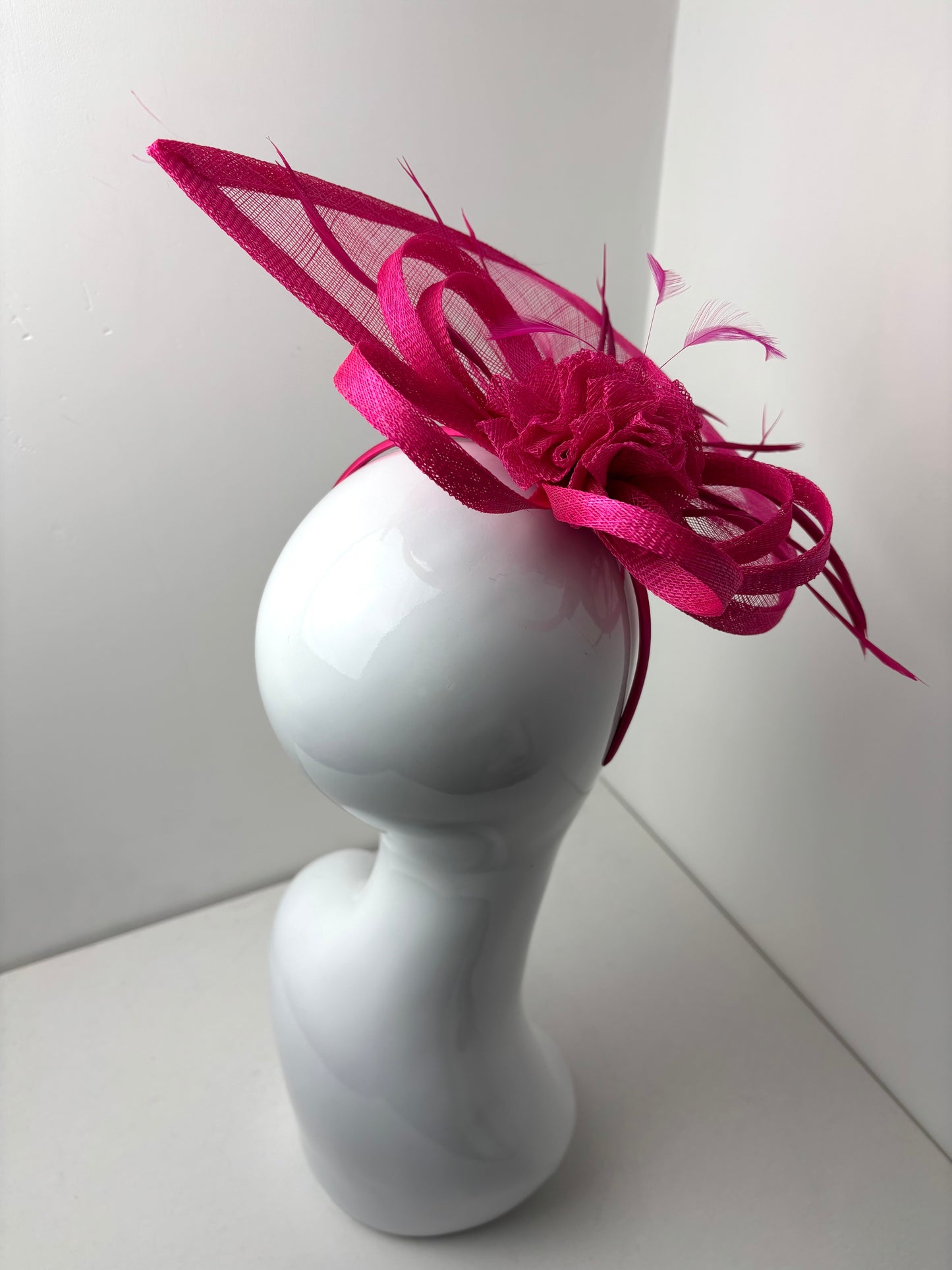 Hot Pink Sinamay Teardrop Fascinator