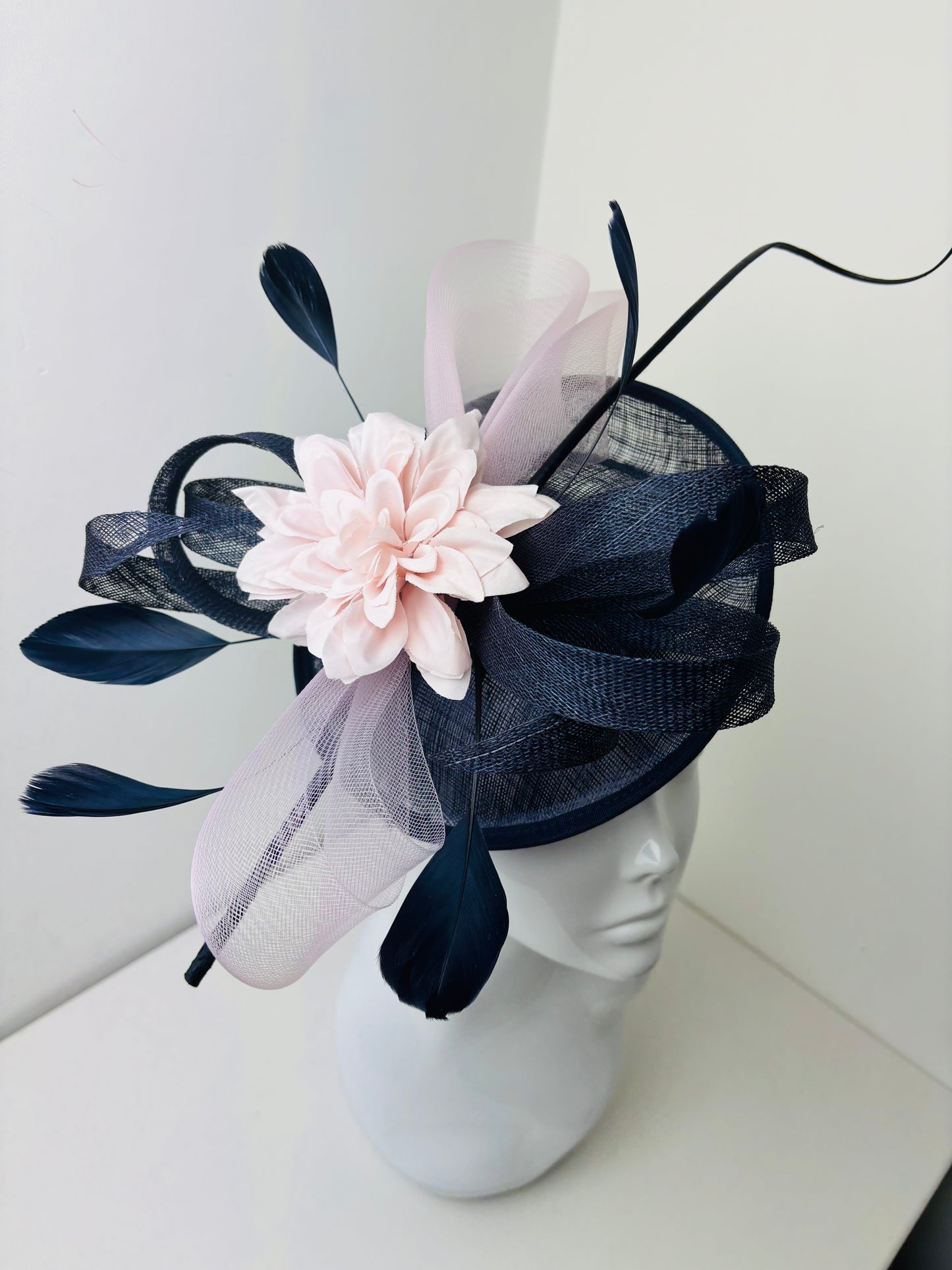 Bespoke Midnight Navy and Pink Fascinator