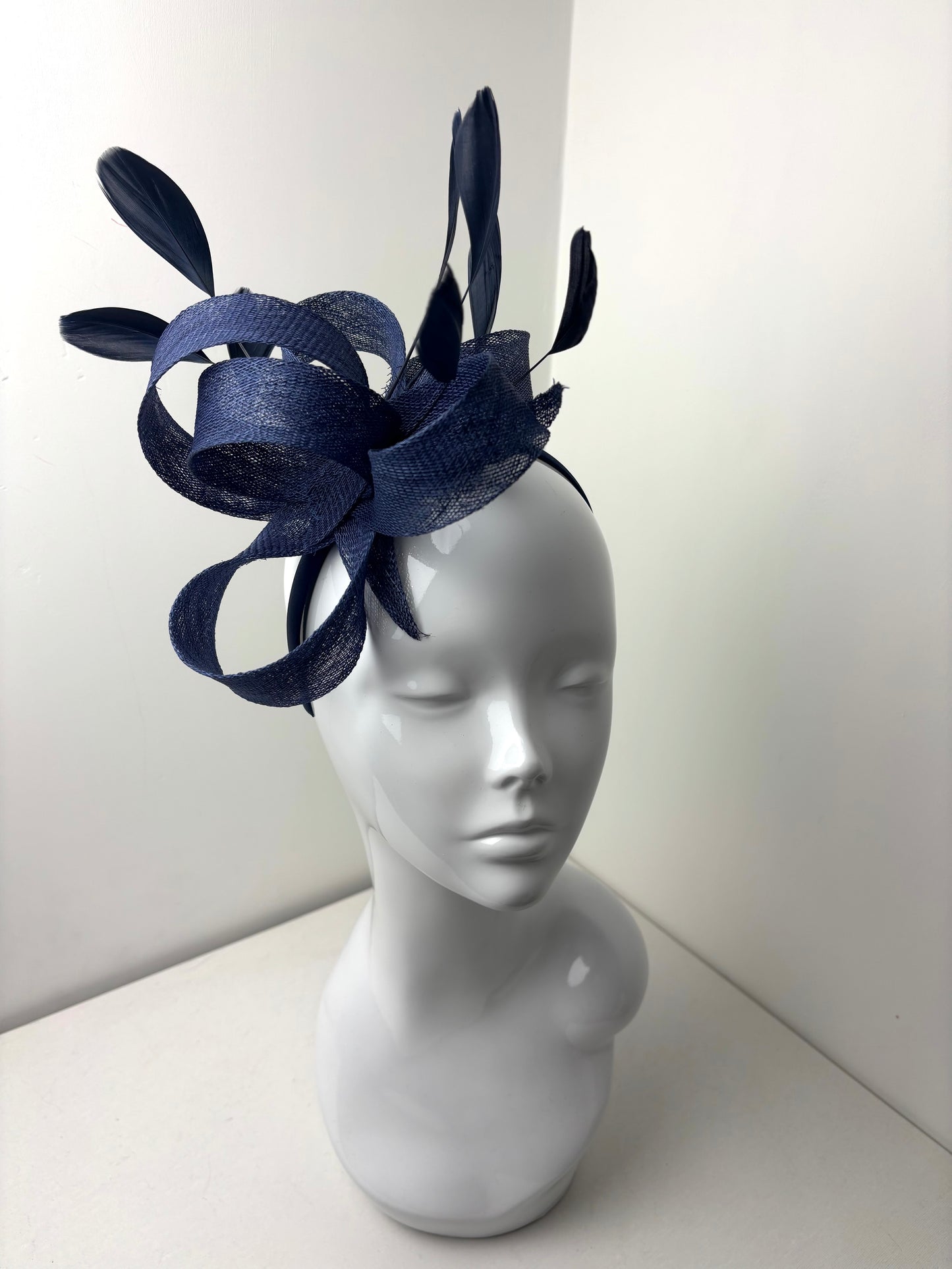 Bespoke Navy Sinamay Feather Fascinator