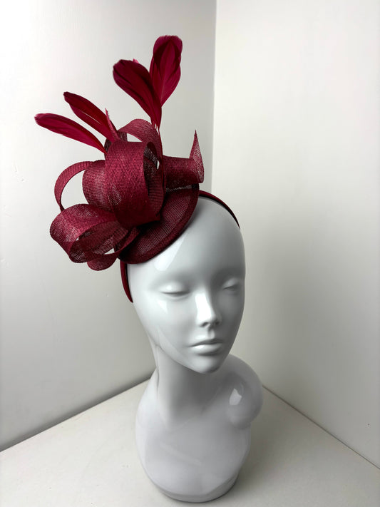 Bespoke Burgundy Sinamay Feather Fascinator