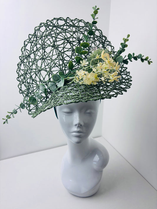 Bespoke Botanical Elegance Statement Green Fascinator
