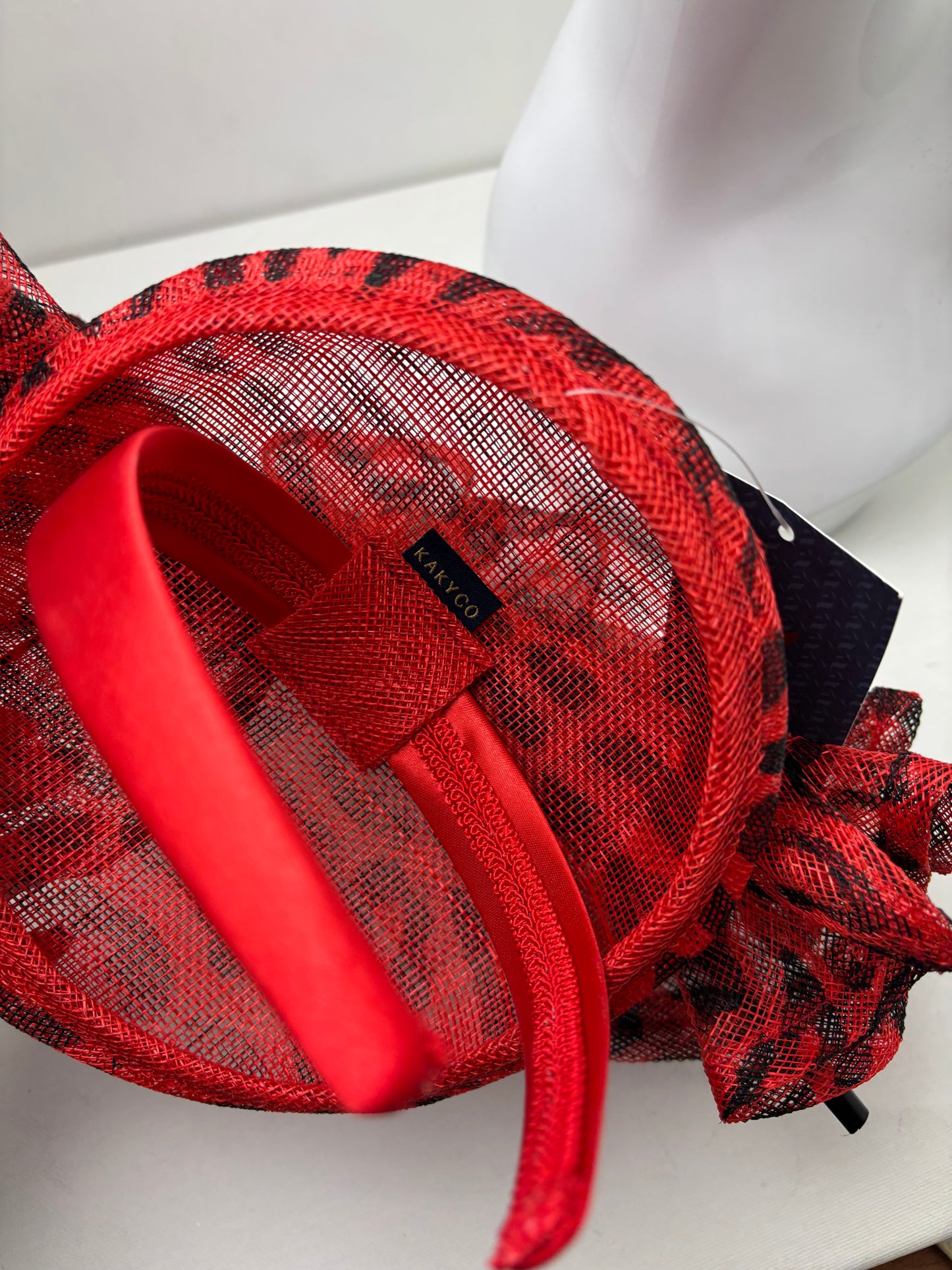 Bespoke Red & Black Leopard Print Pillar Box Fascinator