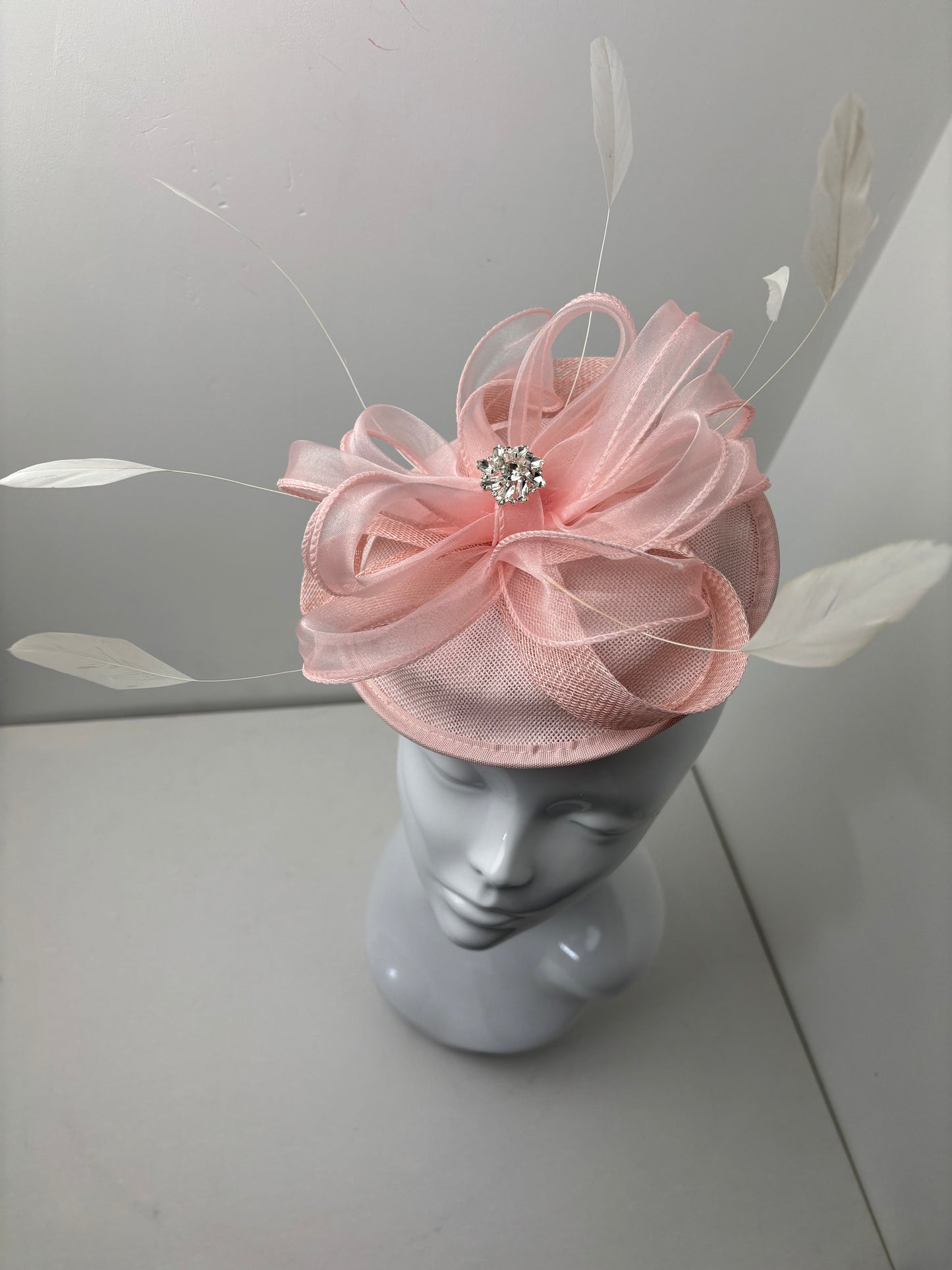 Bespoke Pale Pink Tulle Feather Fascinator