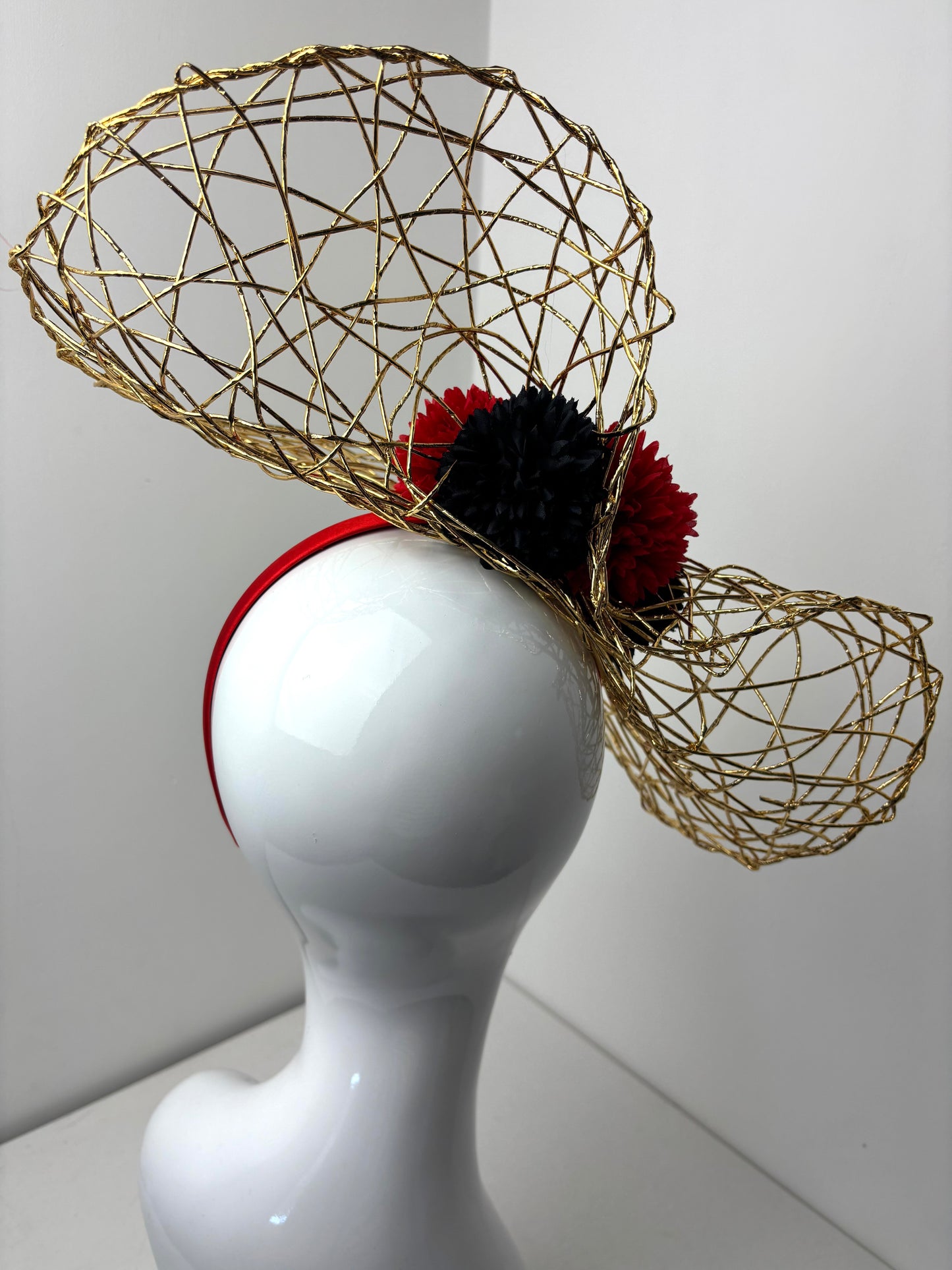 Scarlet Eclipse Red & Gold Statement Fascinator