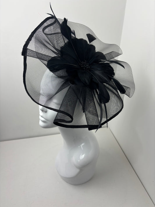 Large Black Organza Ruffle Fascinator