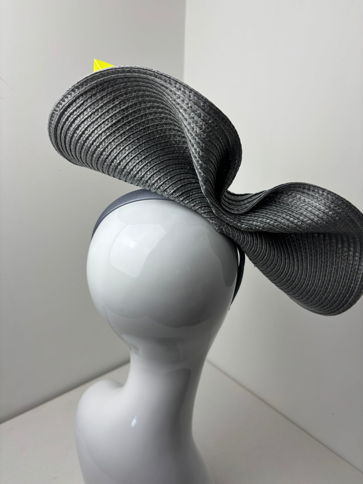 Bespoke Silver and Neon Yellow Woven Fascinator