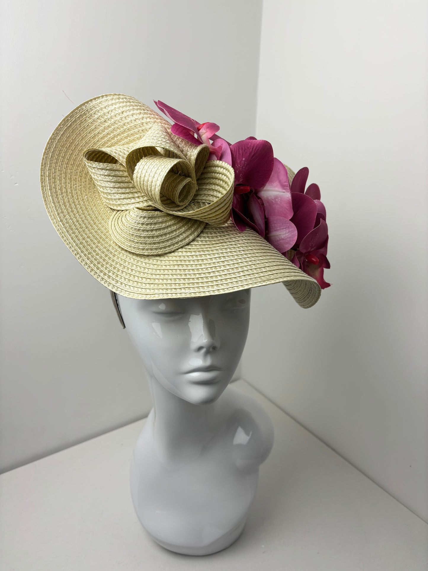 Bespoke Handmade Golden Straw Orchid Floral Fascinator