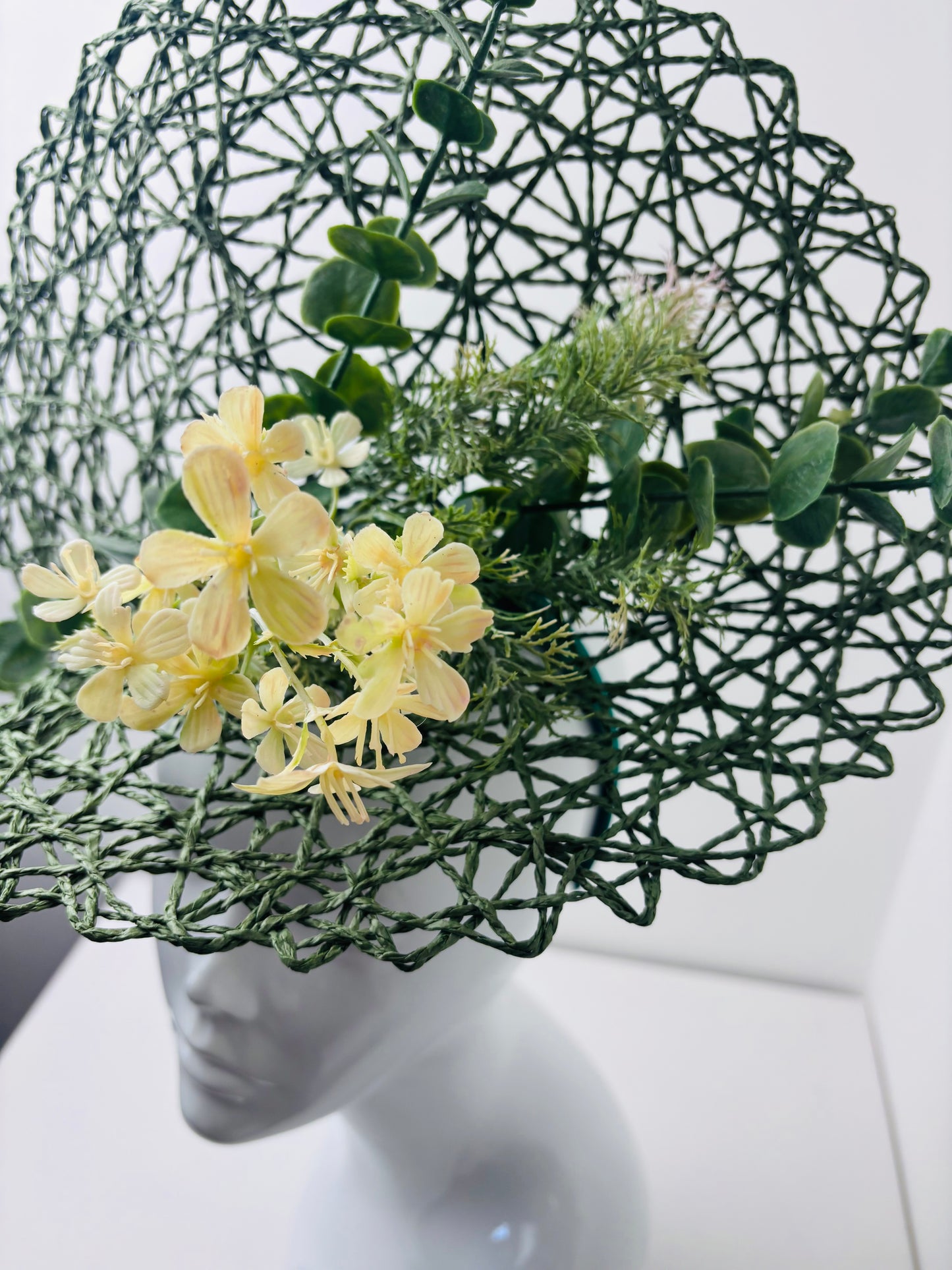 Bespoke Botanical Elegance Statement Green Fascinator