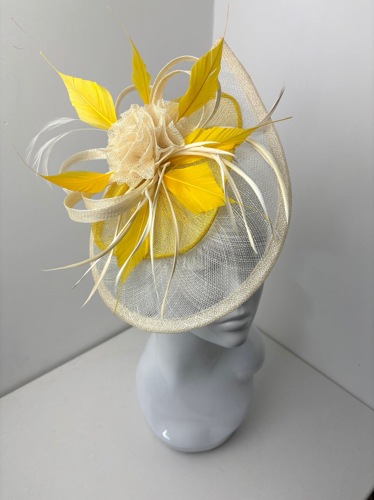 Bespoke Yellow & Cream Teardrop Fascinator