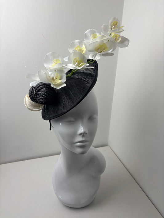 Bespoke Orchid Statement Fascinator Black & Ivory