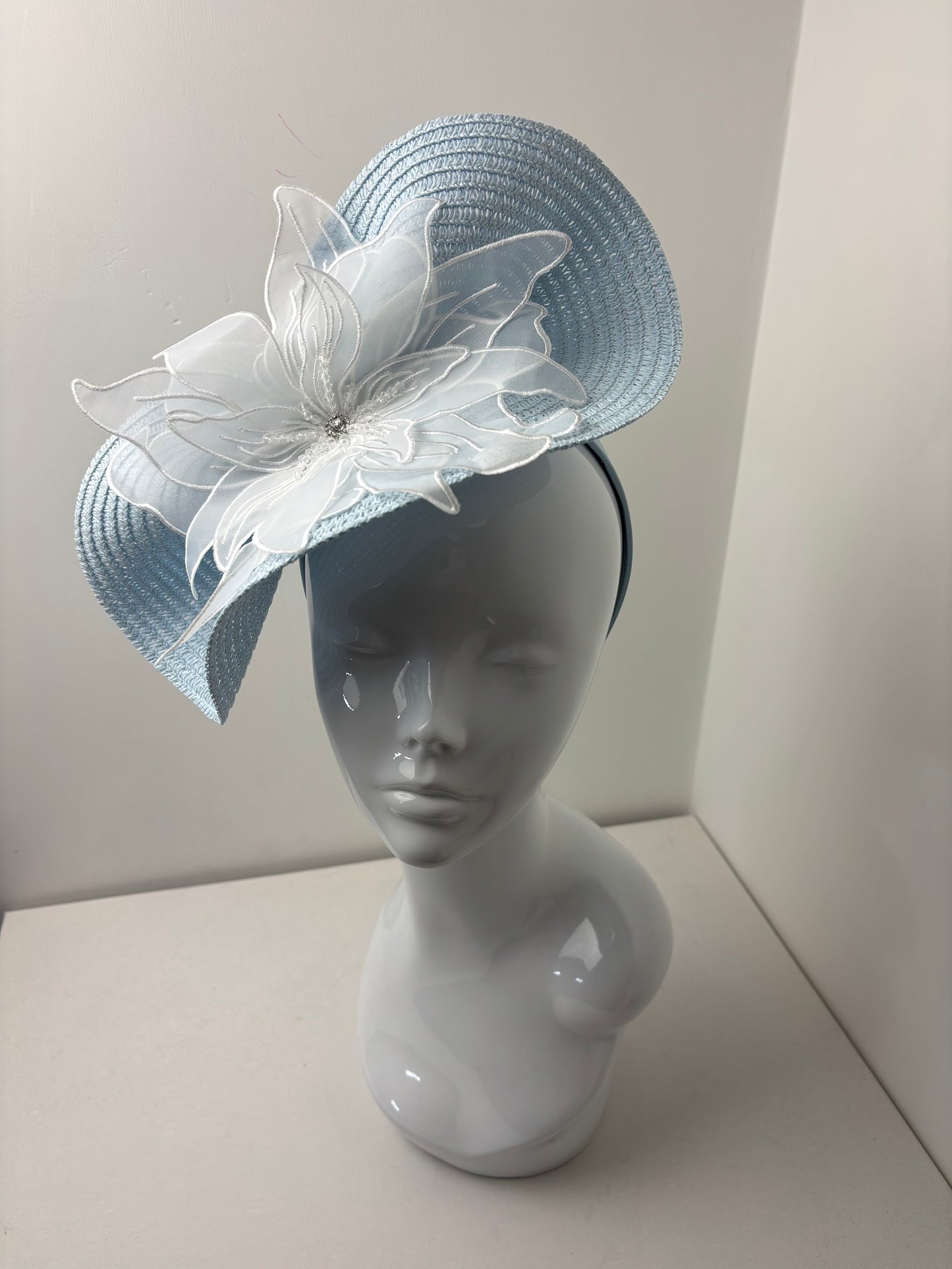 Bespoke Woven Pale Blue Embellished Fascinator