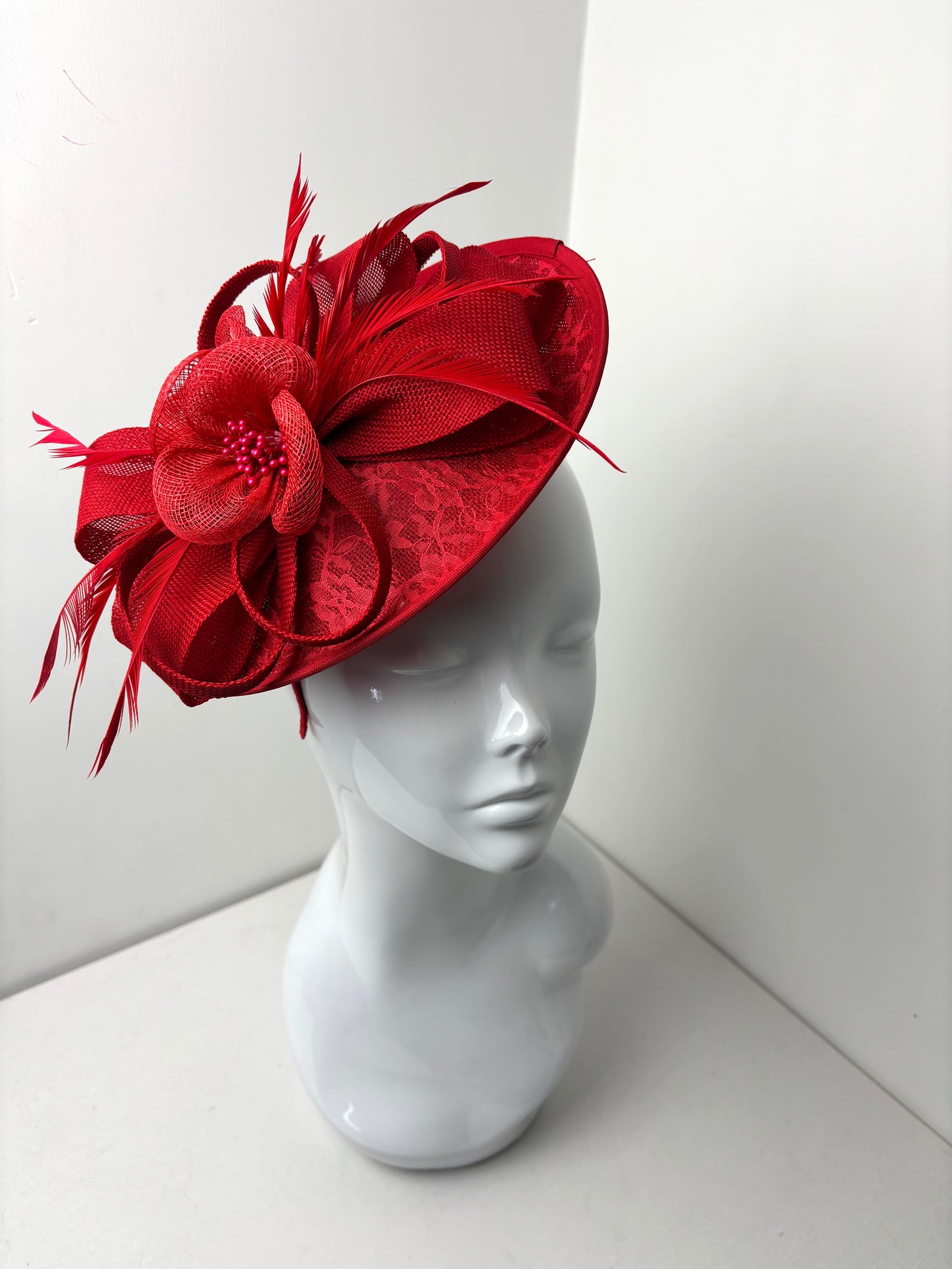 Bespoke Red Lace Flower Fascinator