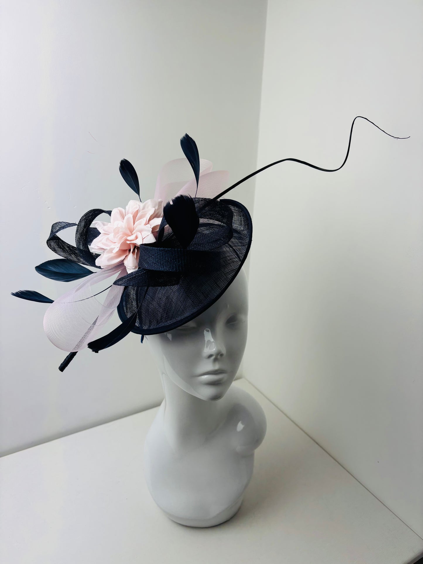 Bespoke Midnight Navy and Pink Fascinator