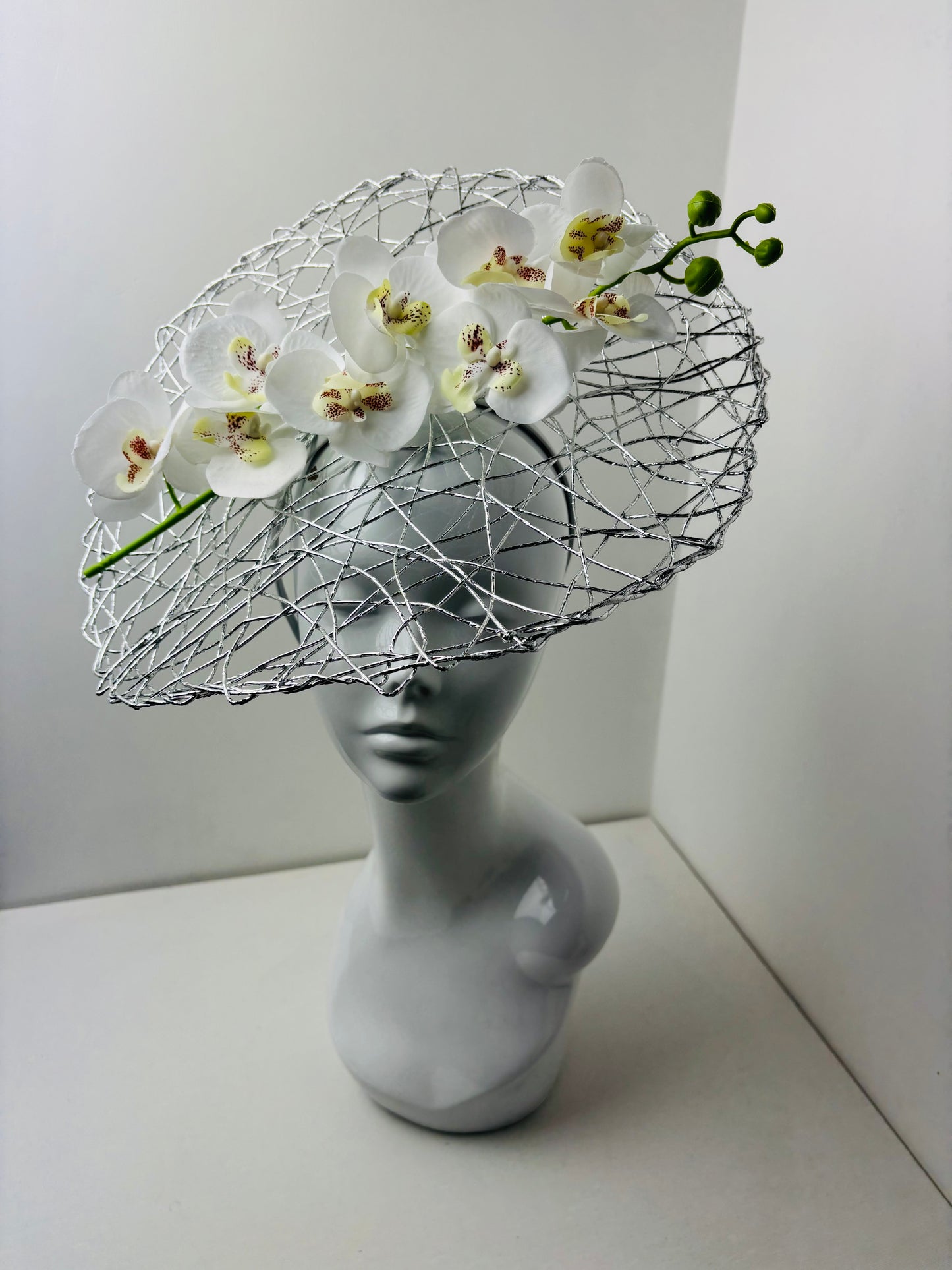 Bespoke White Orchid Halo Fascinator on Headband