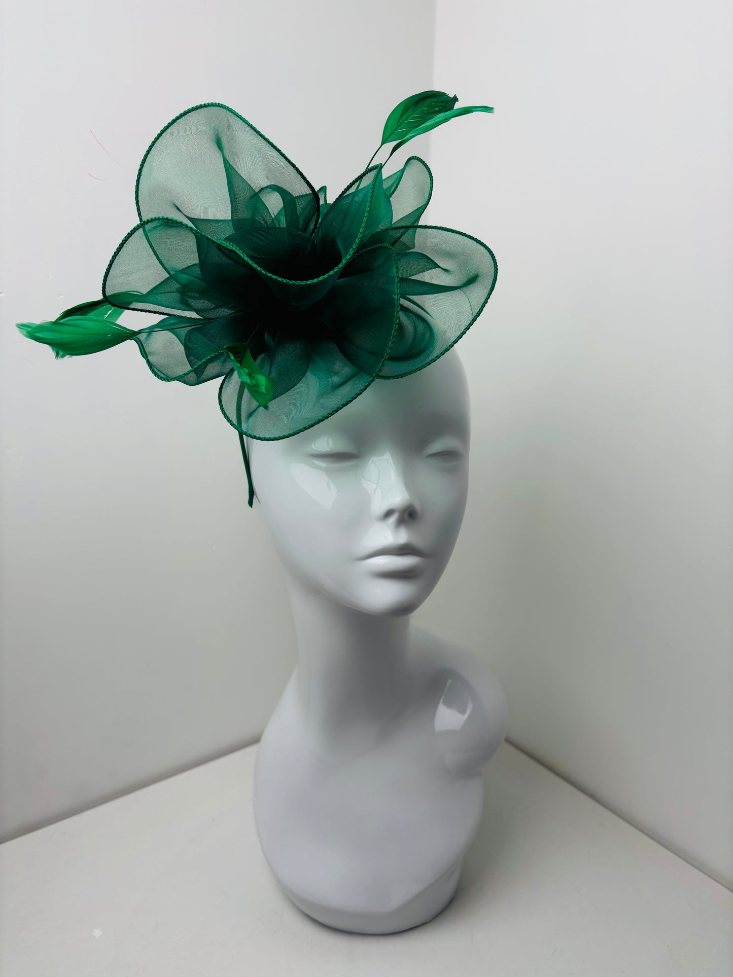 Emerald Green Tulle Feather Fascinator
