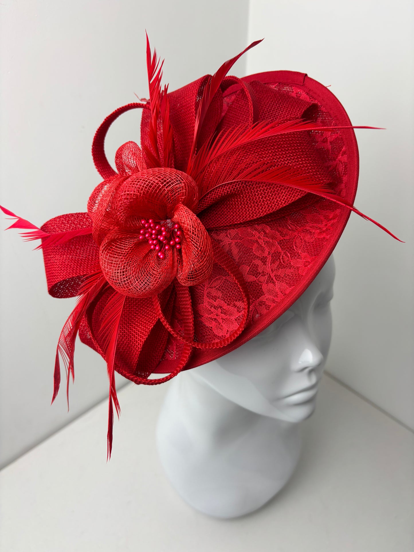 Bespoke Red Lace Flower Fascinator