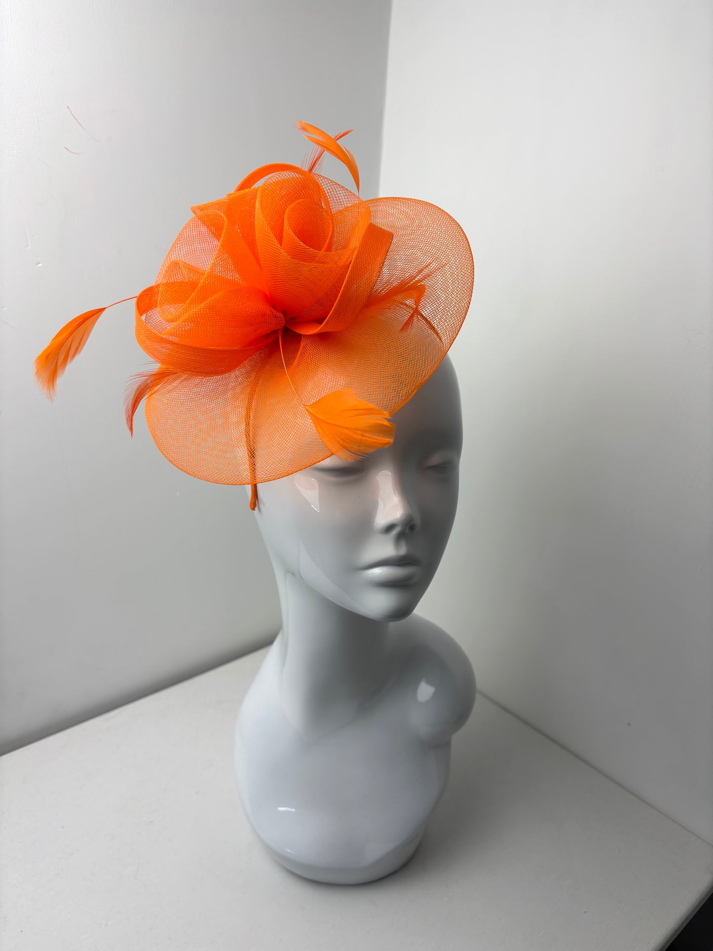 Bright Orange Floral Disc Fascinator