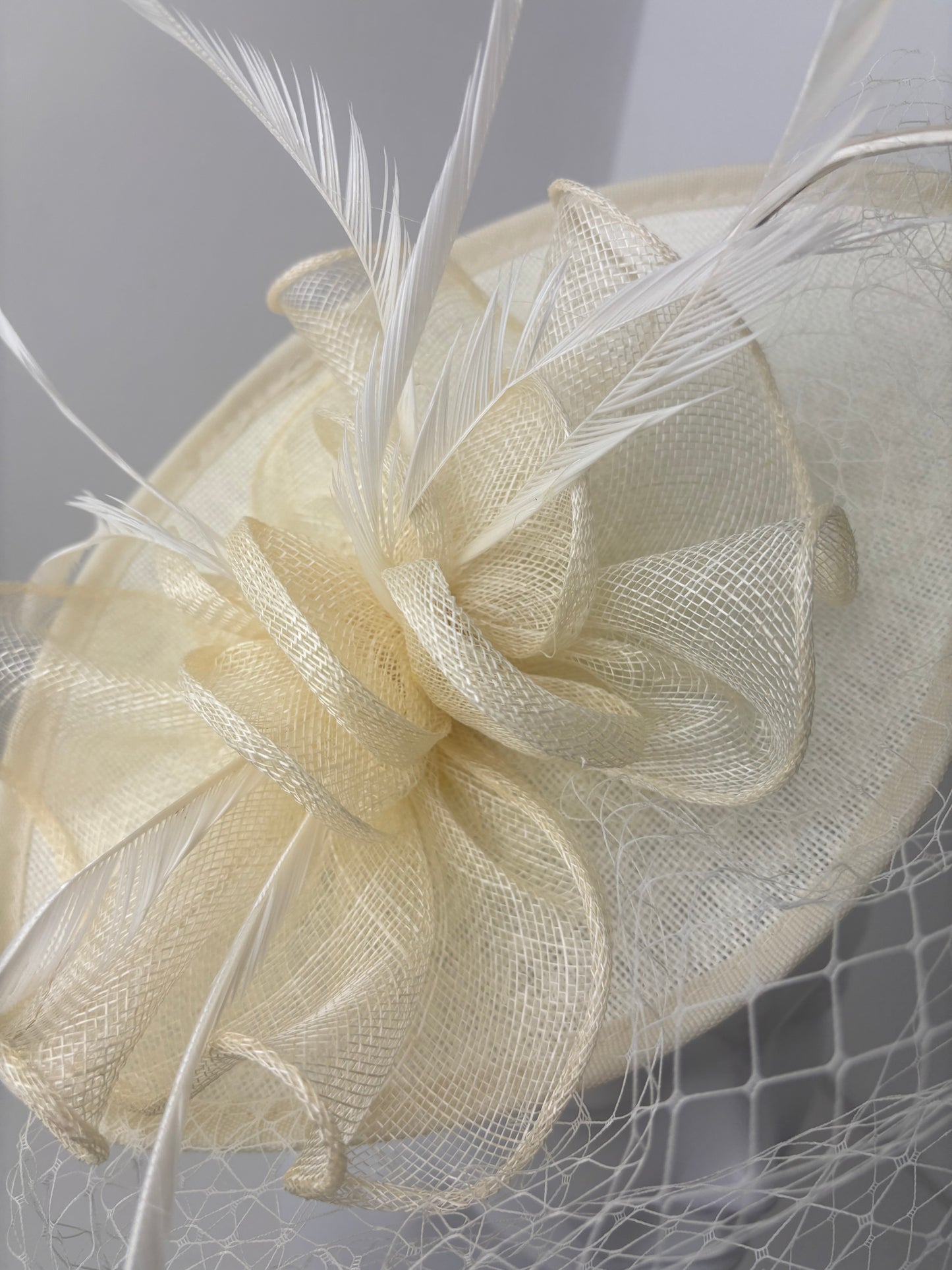 Cream Sinamay Ruffle Veil Fascinator