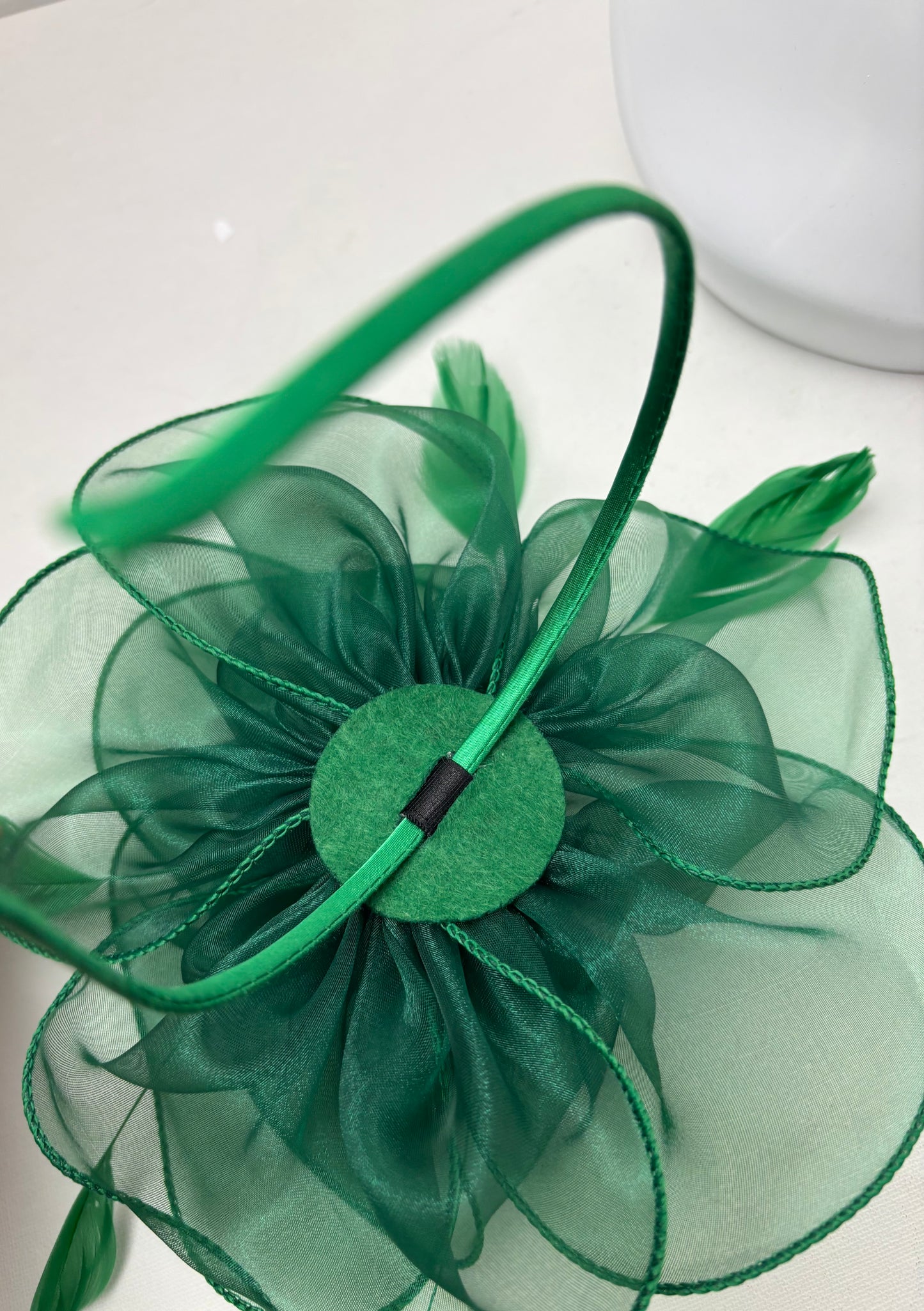 Emerald Green Tulle Feather Fascinator