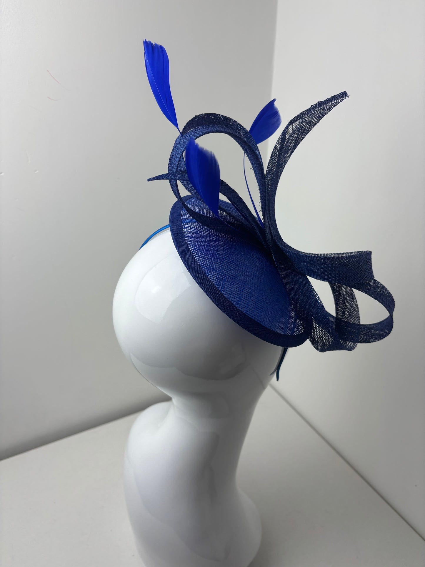 Bespoke Royal Blue Sinamay Feather Fascinator