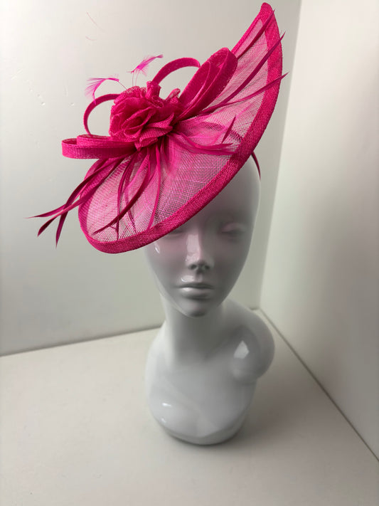 Hot Pink Sinamay Teardrop Fascinator