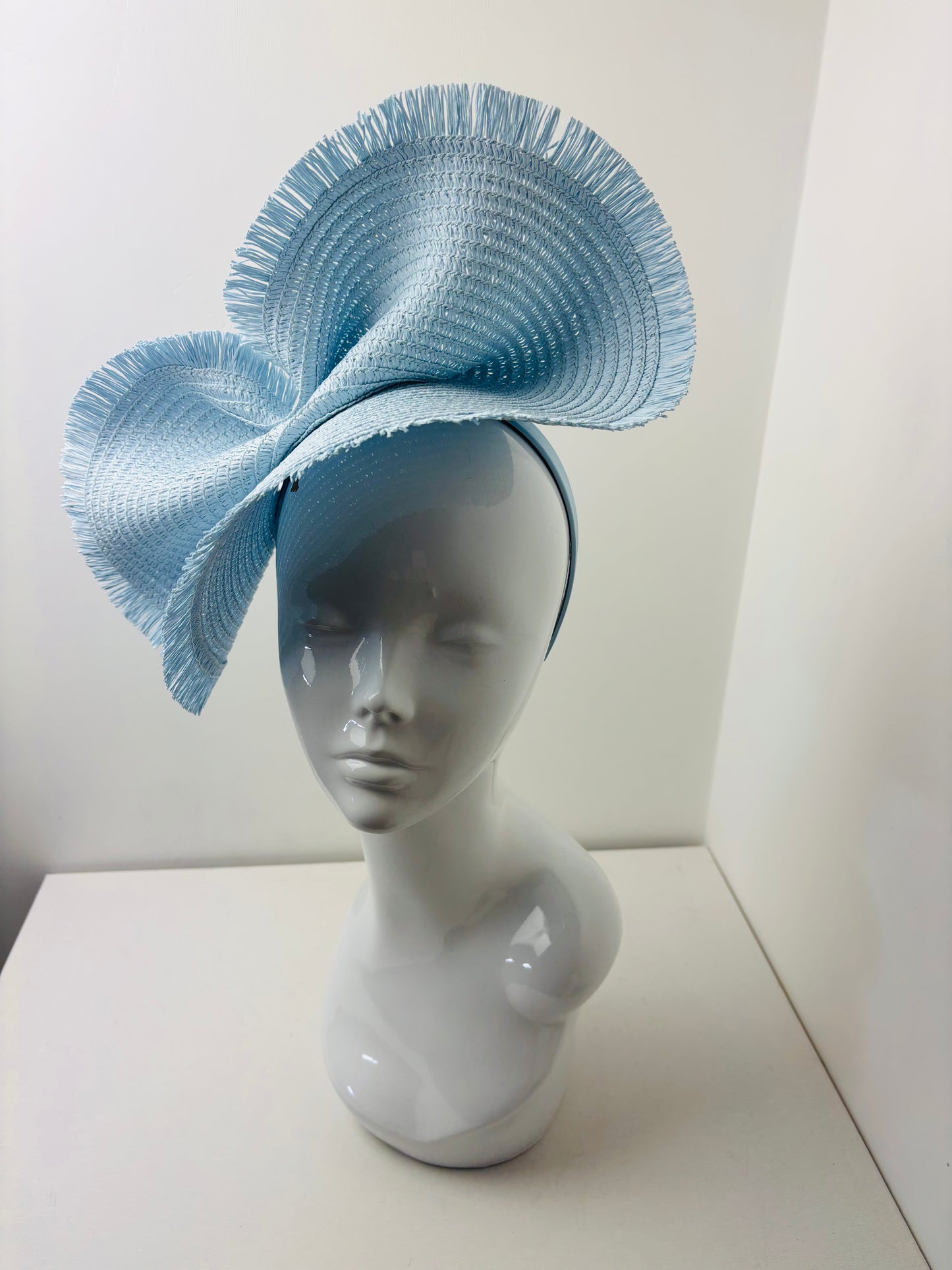 Bespoke Celeste Baby Blue Raffia Statement Headpiece