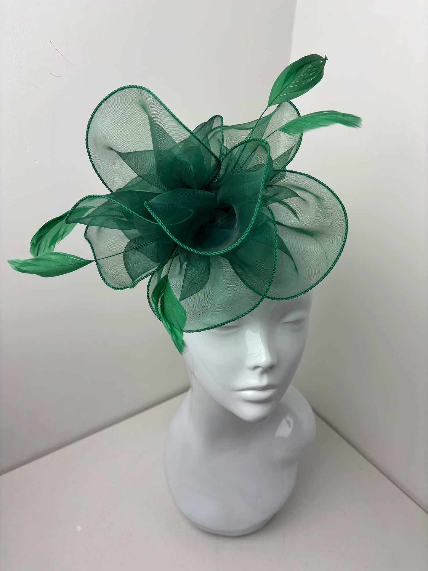 Emerald Green Tulle Feather Fascinator