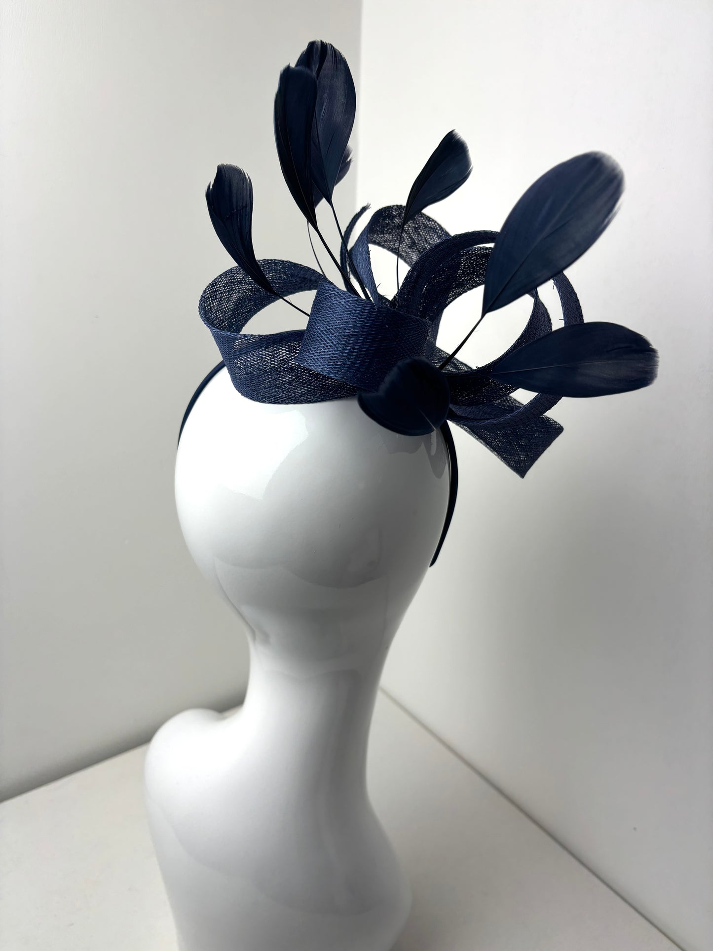 Bespoke Navy Sinamay Feather Fascinator