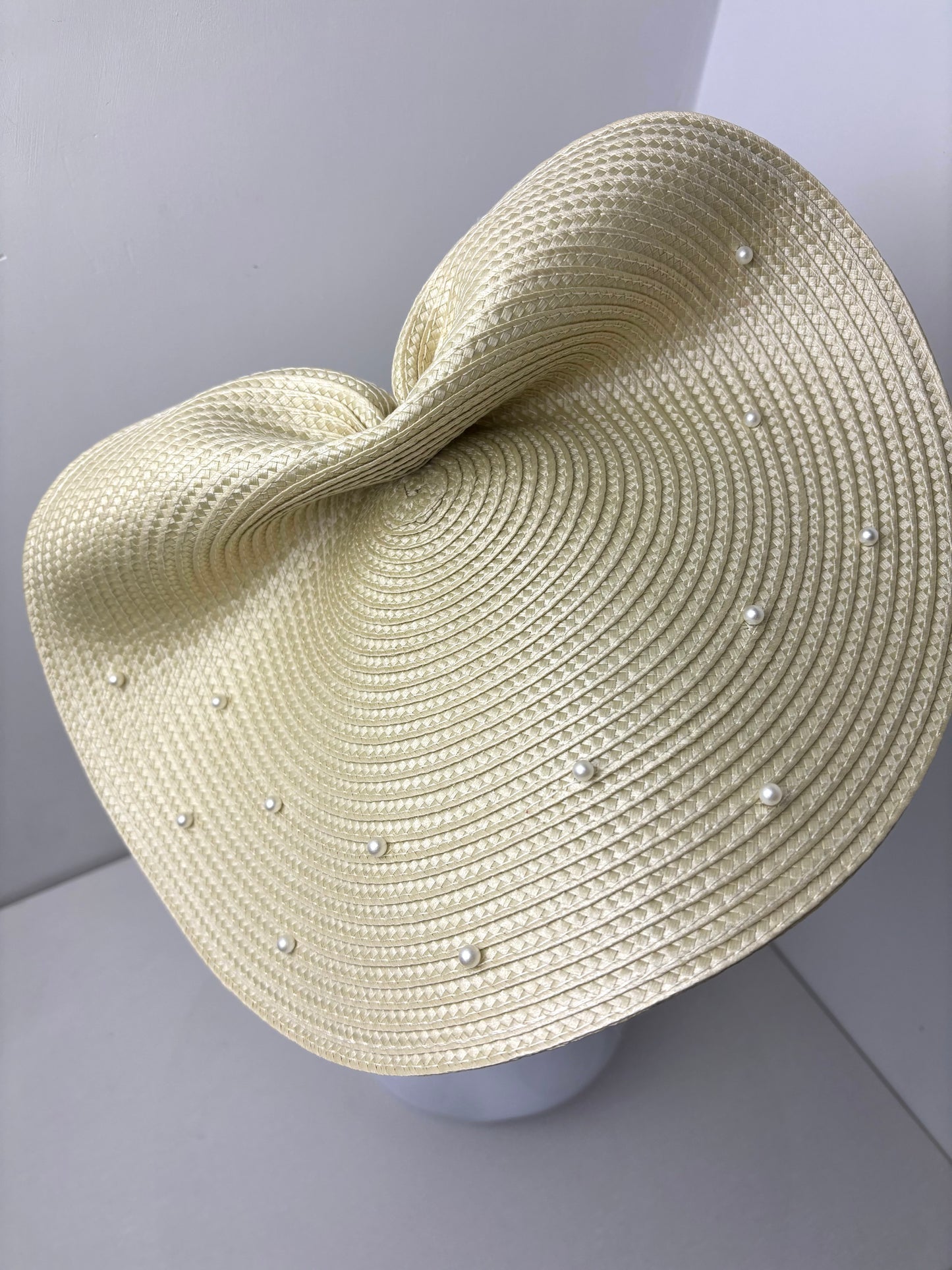 Bespoke Pale Gold Pearl Embellished Woven Fascinator