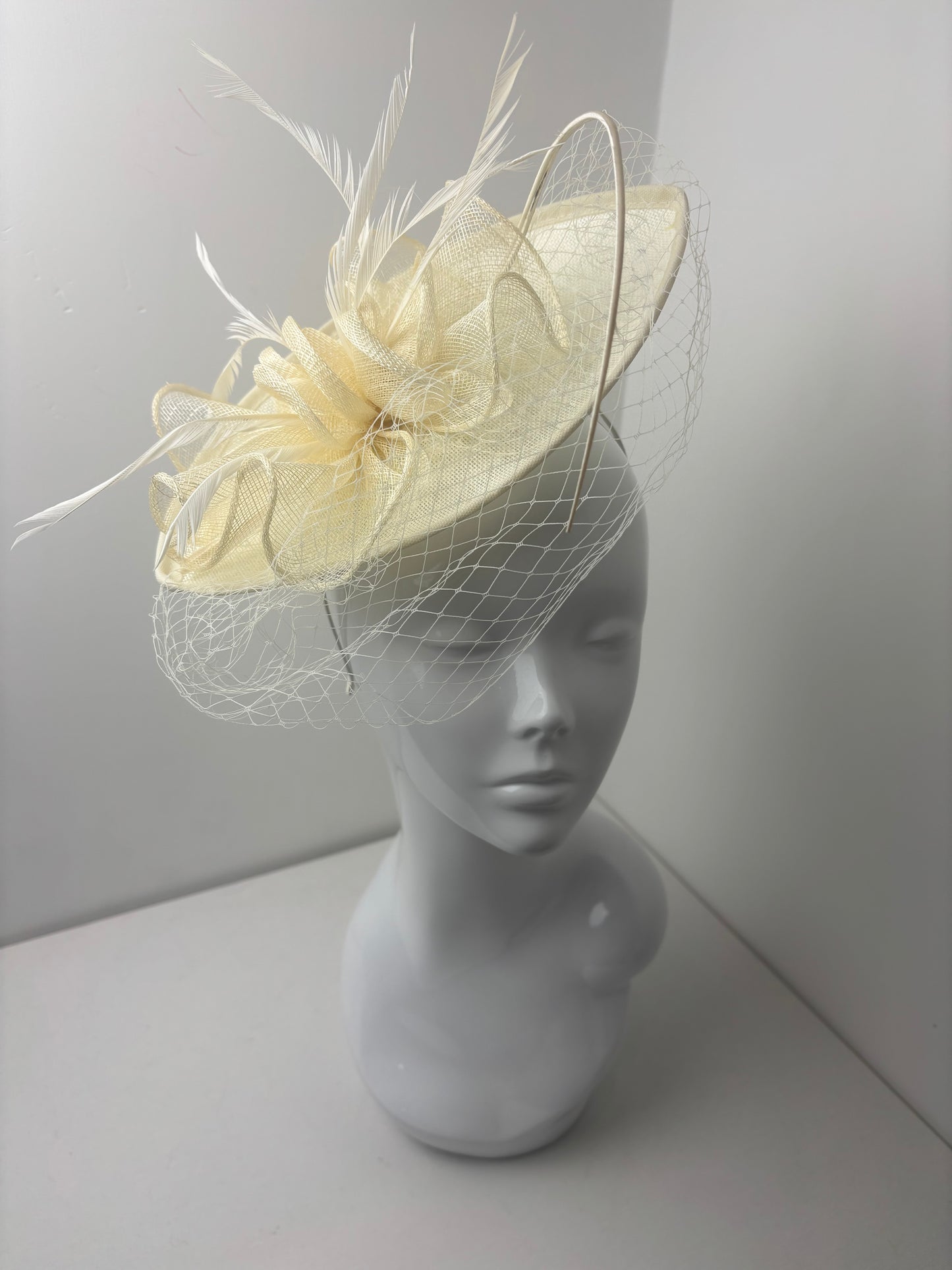 Cream Sinamay Ruffle Veil Fascinator