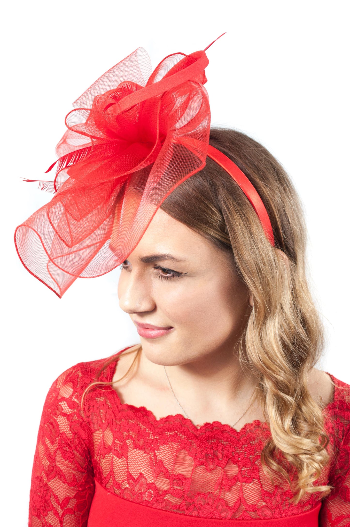 Bright Red Mesh Veil Fascinator