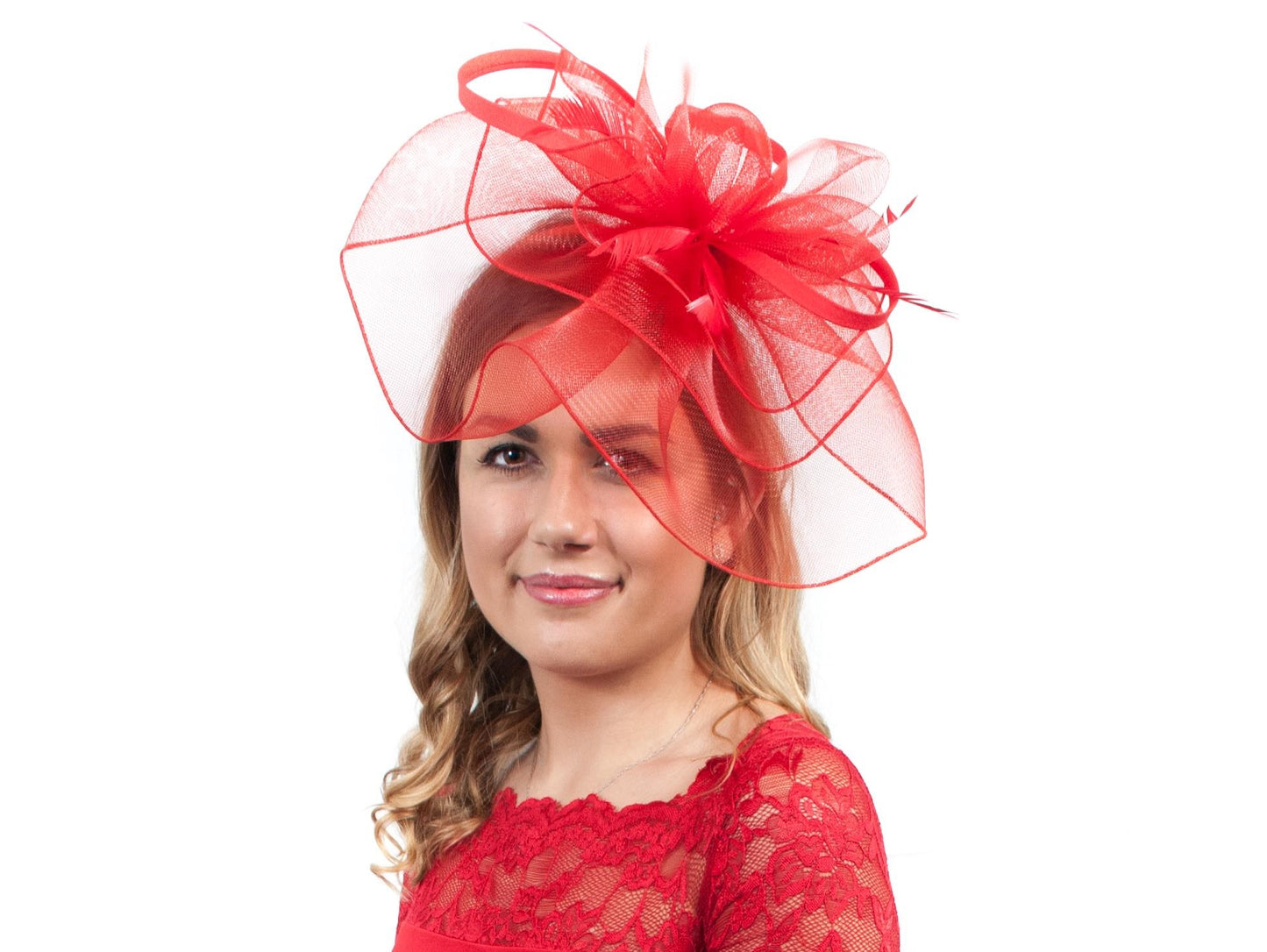 Bright Red Mesh Veil Fascinator