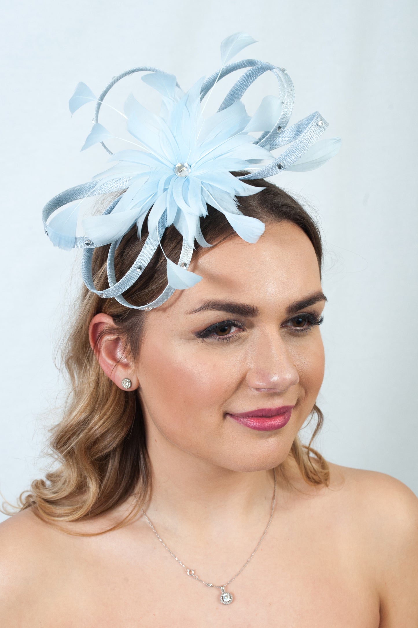 Diamante Loop Bow Pale Blue Fascinator