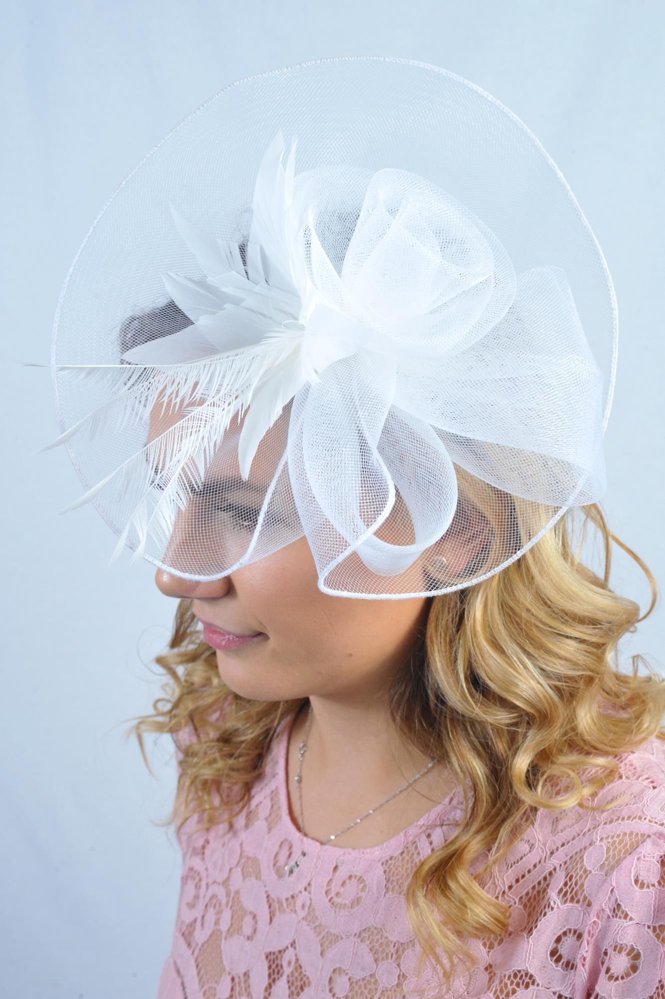 Floral Rose Disc Bright White Fascinator