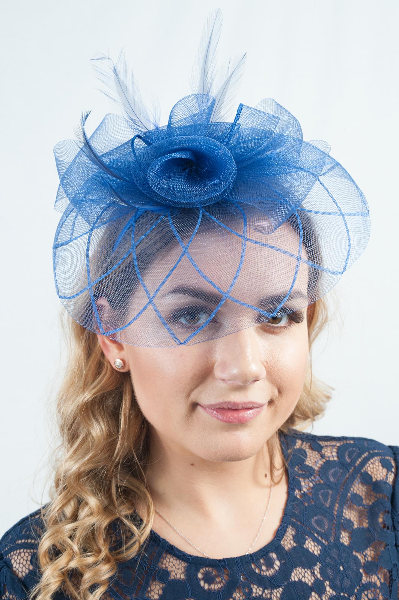 Blue Geometric Veil Fascinator