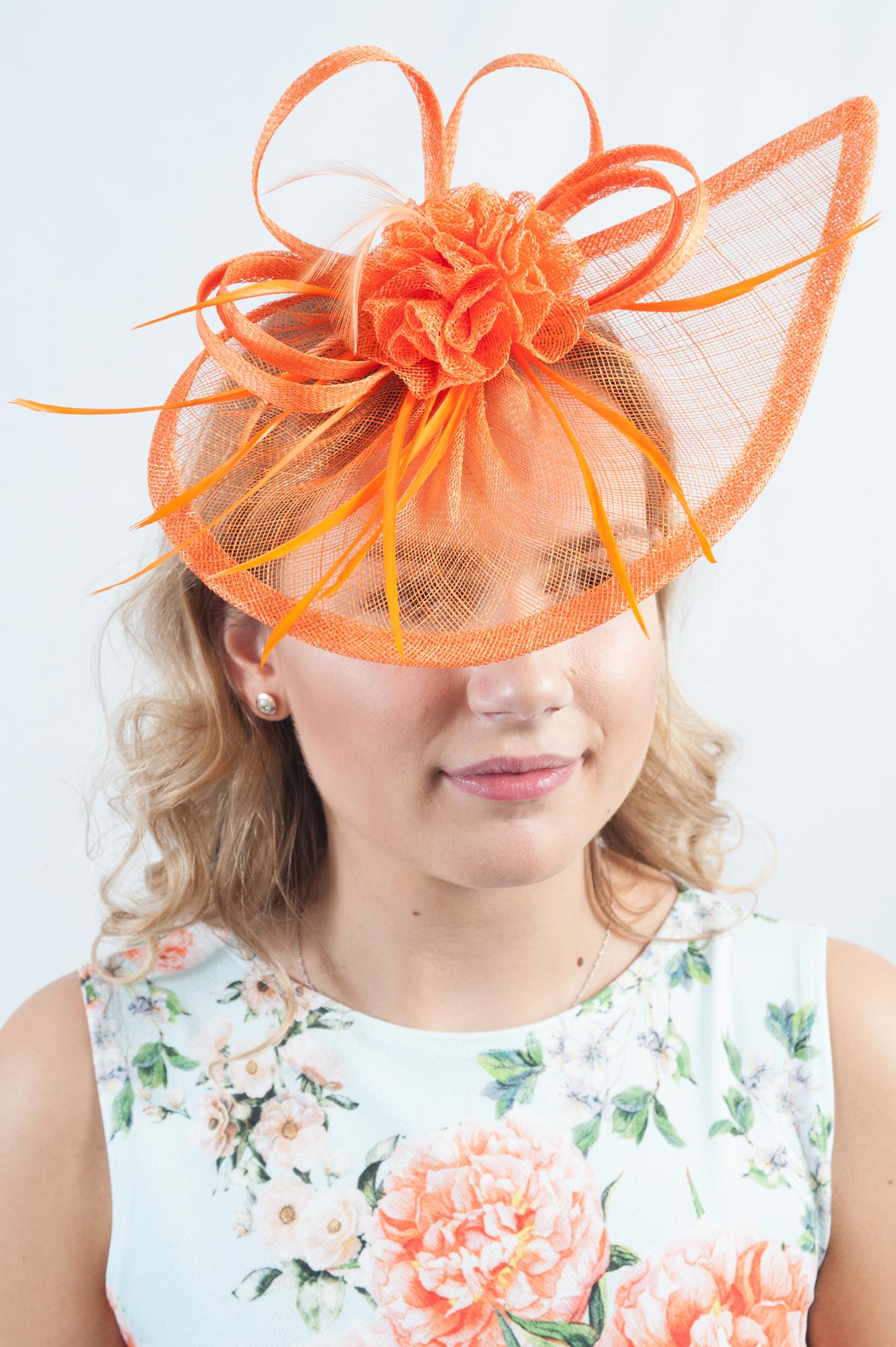 Bright Orange Teardrop Sinamay Fascinator
