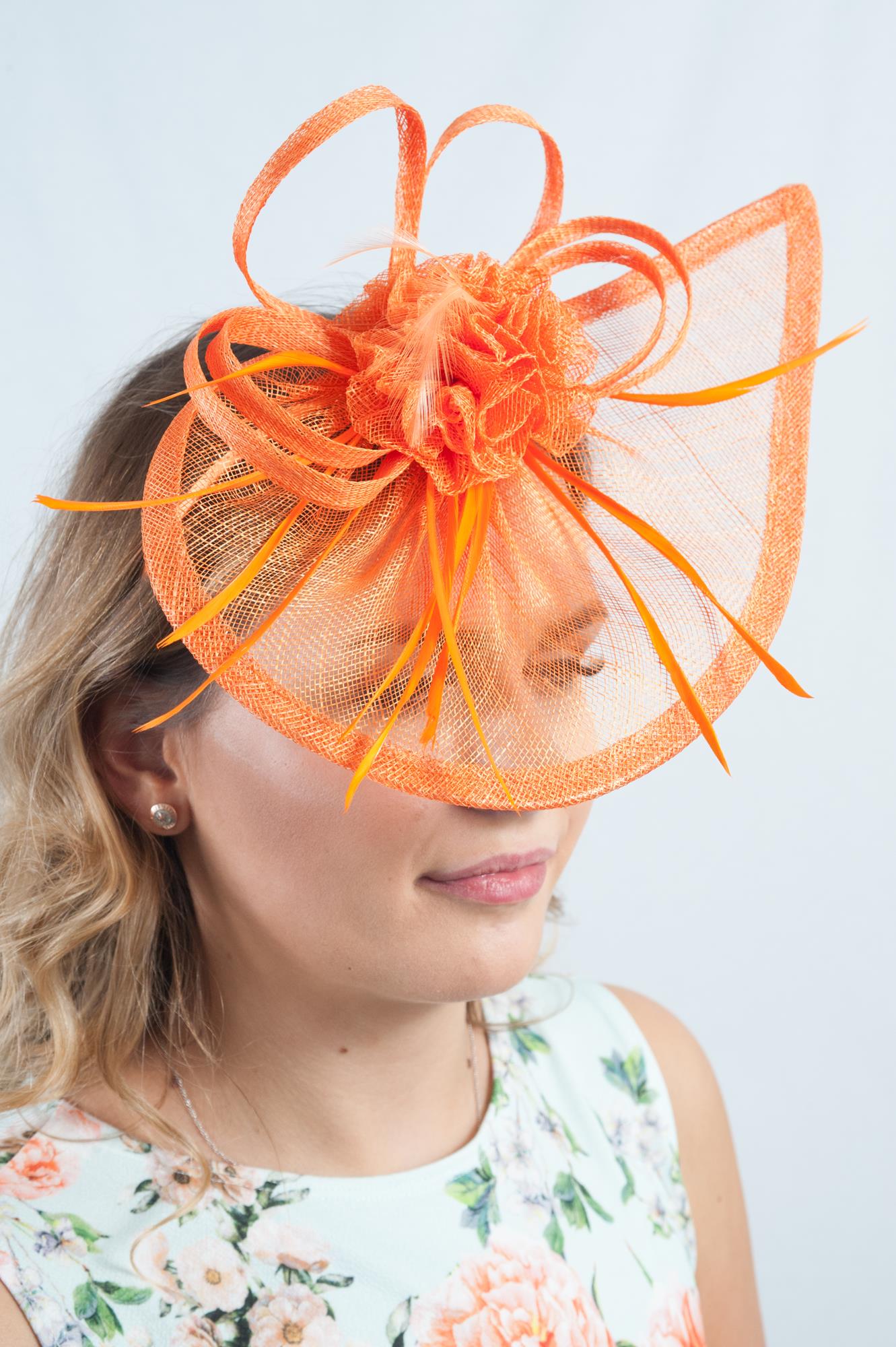Bright Orange Teardrop Sinamay Fascinator