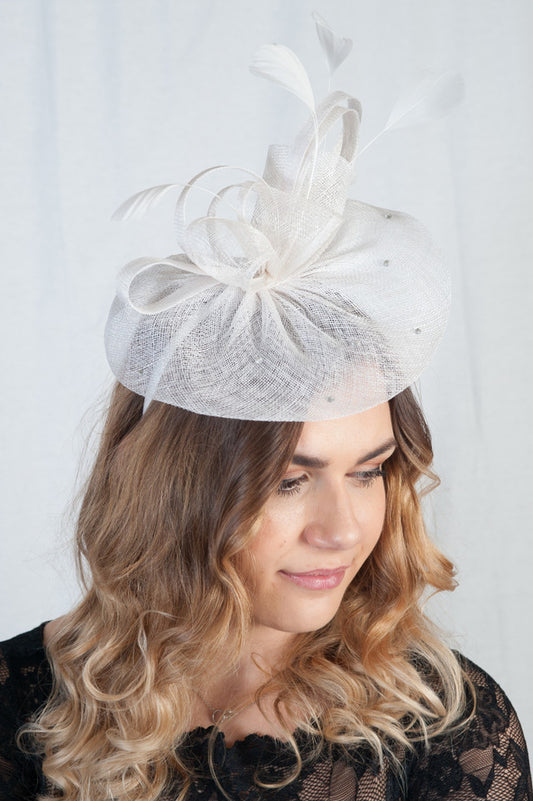 Luna White Diamante Disc Fascinator