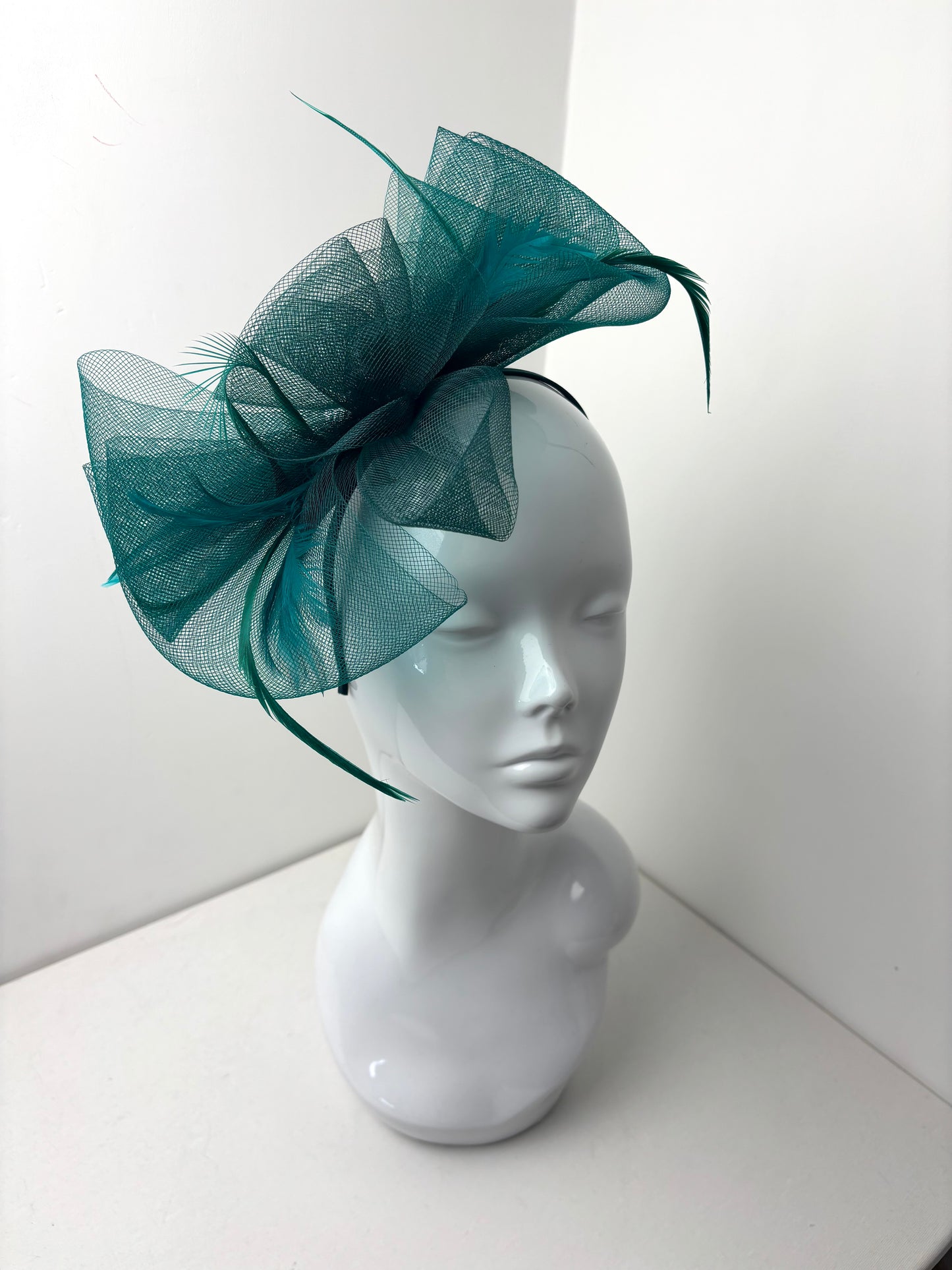Celine Teal Bow Feather Fascinator