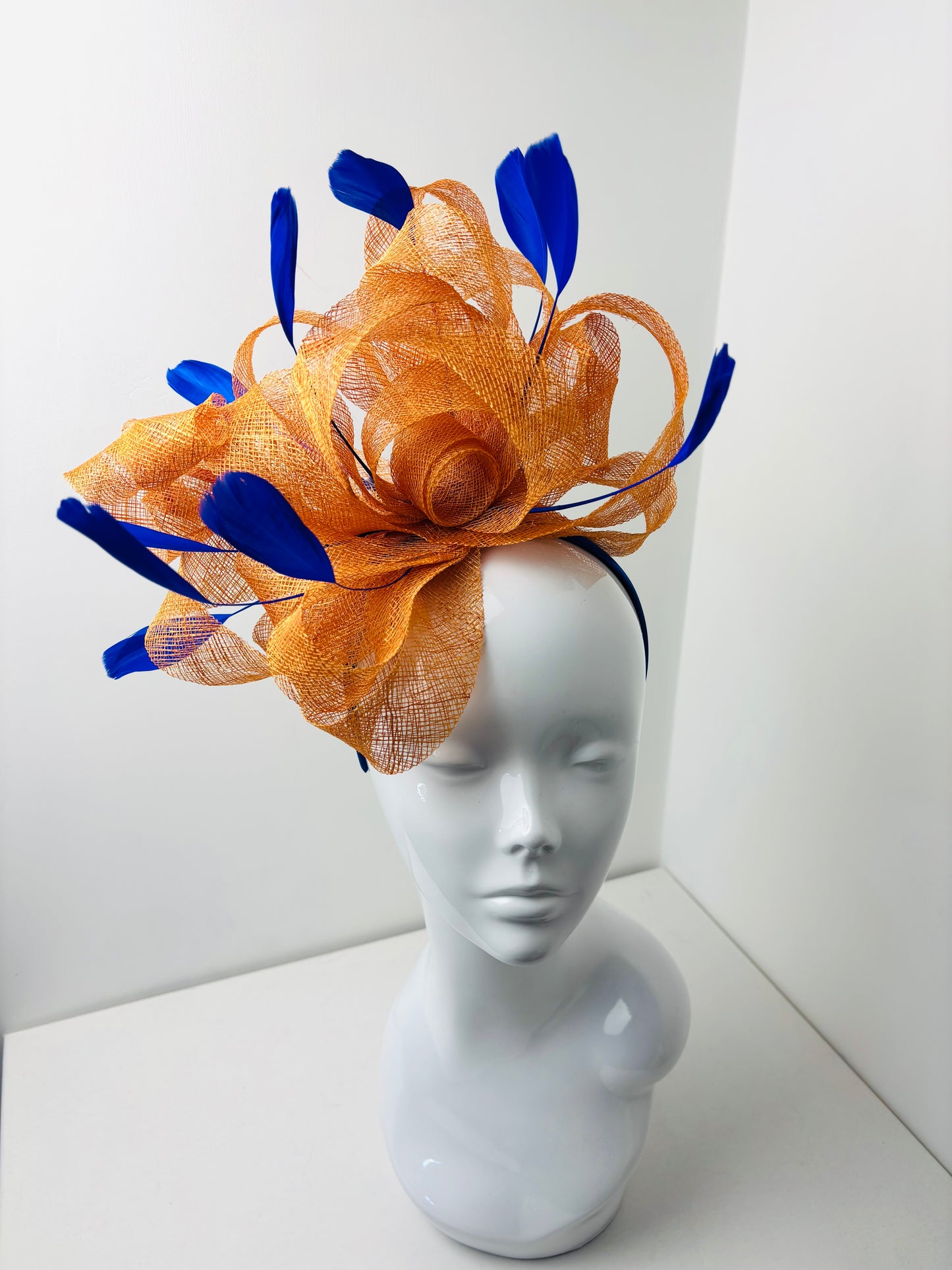 Bespoke Pale Orange and Electric Blue Statment Fascinator
