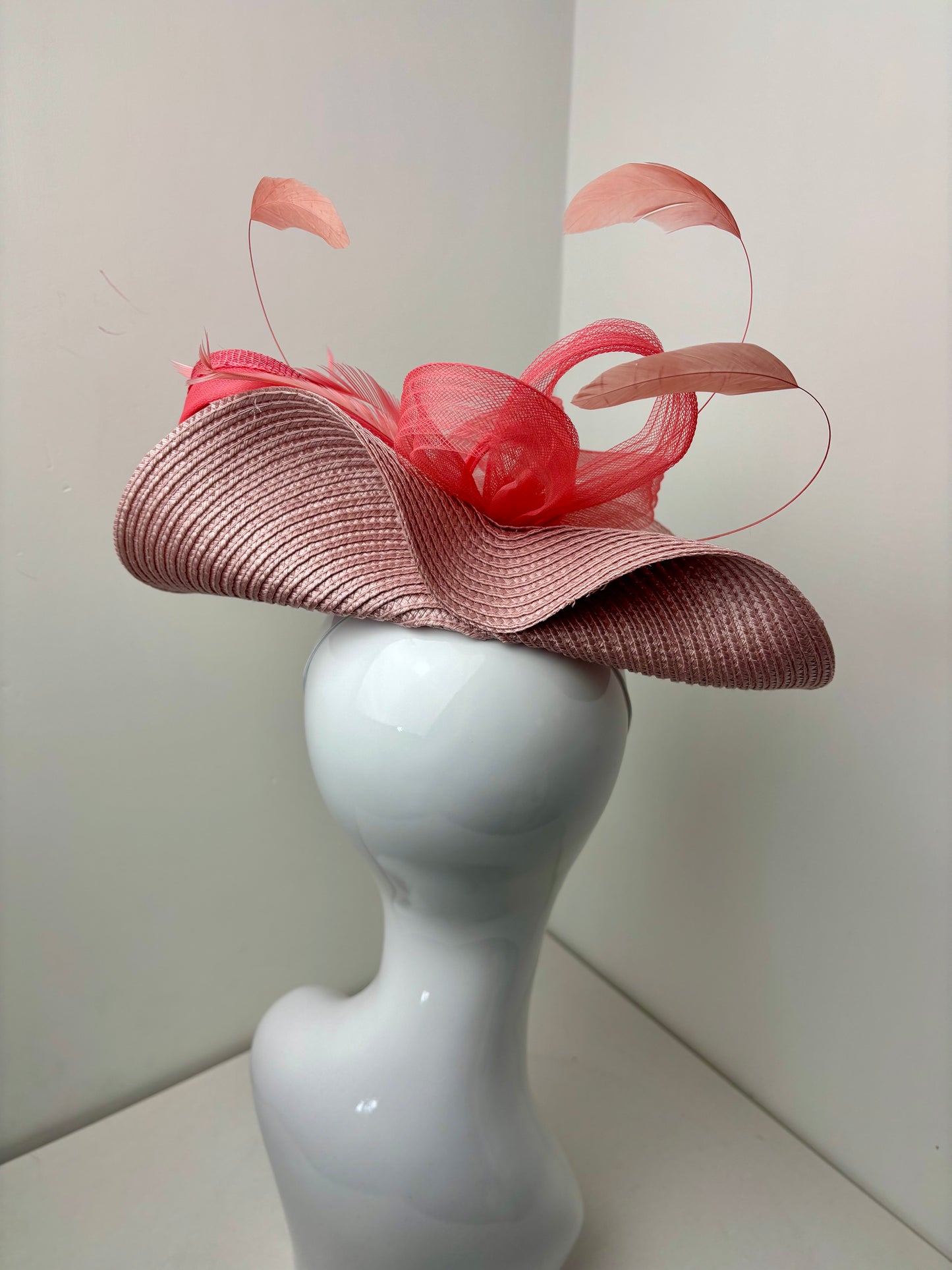 Bespoke Coral & Pink Polybraid Fascinator