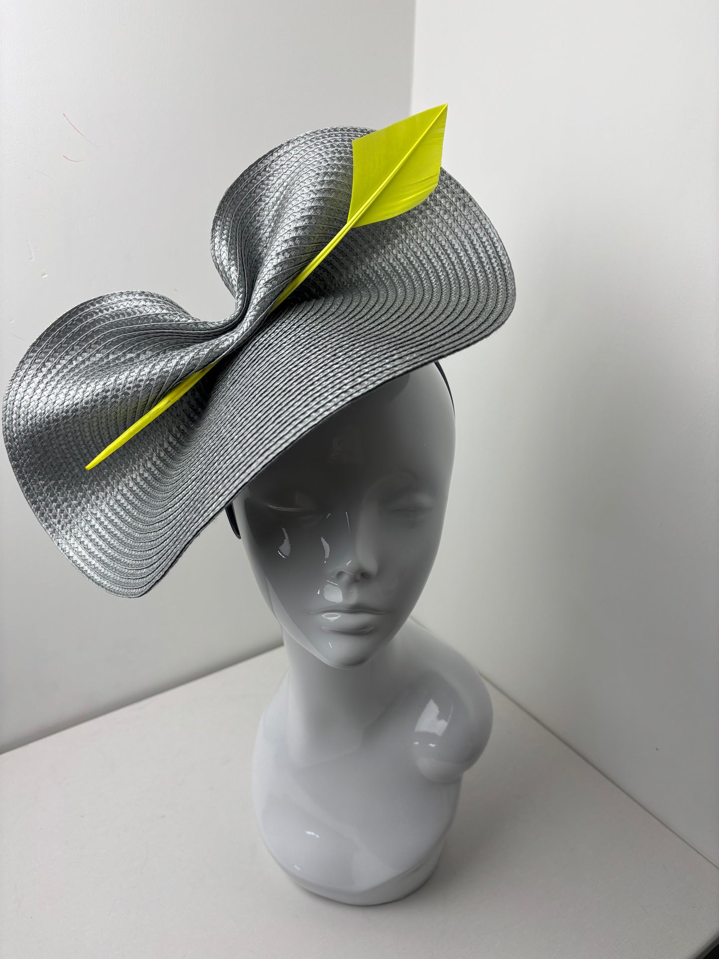 Bespoke Silver and Neon Yellow Woven Fascinator