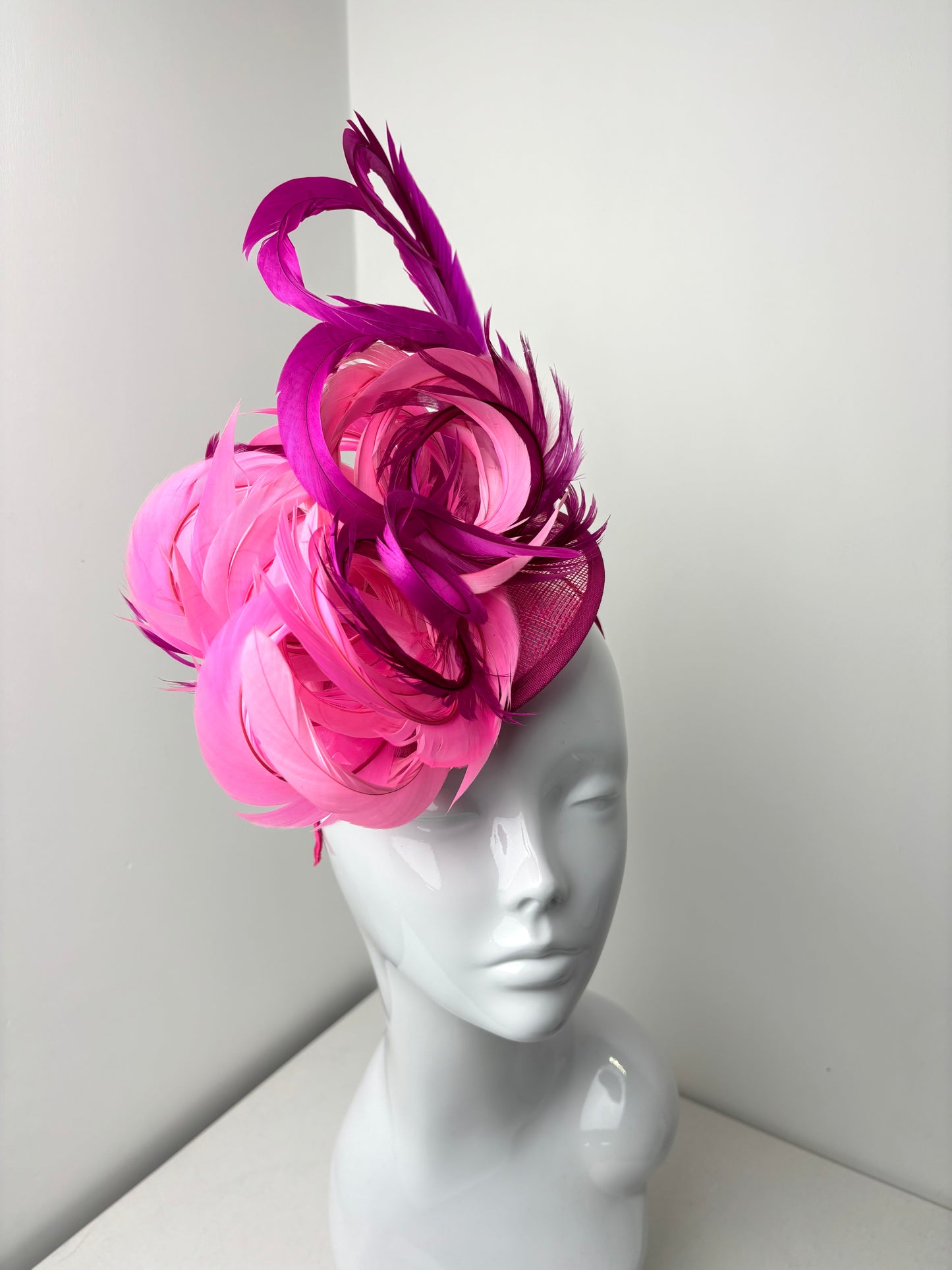 Bespoke Fuchsia Pink Whirl Feather Fascinator