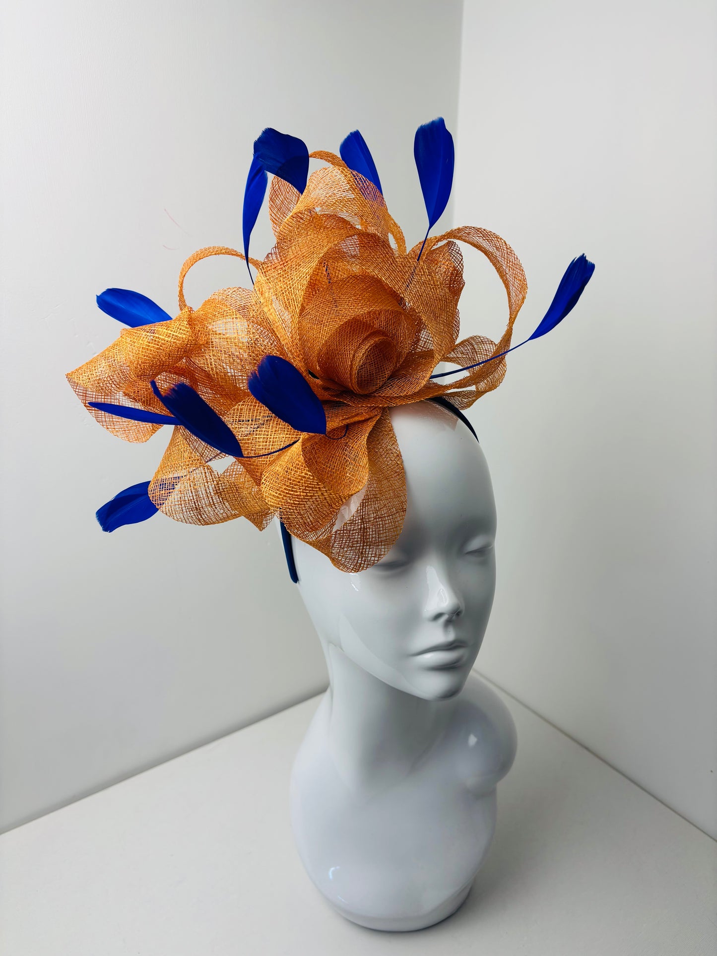 Bespoke Pale Orange and Electric Blue Statment Fascinator