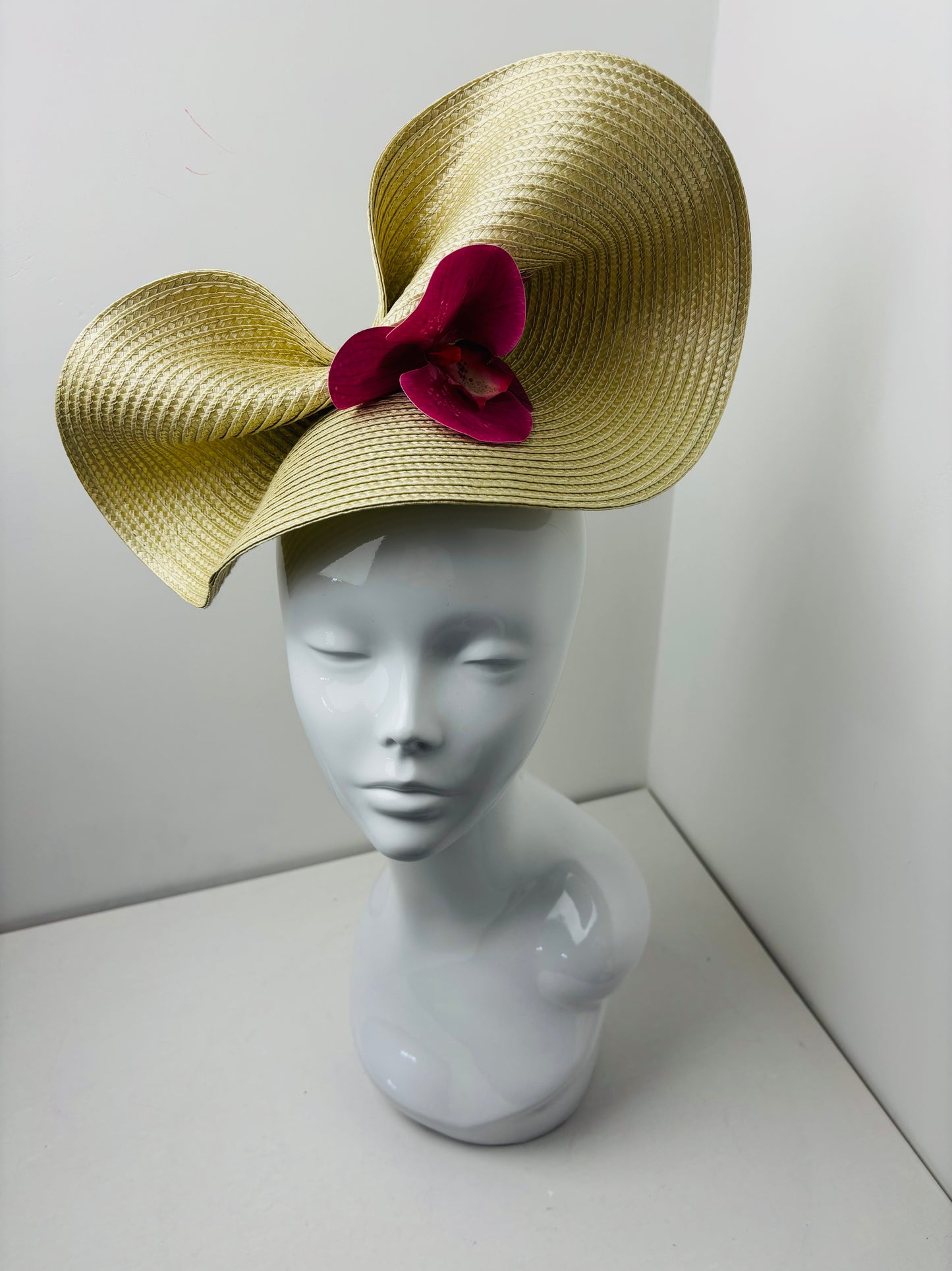 Bespoke Golden Straw Pink Orchid Fascinator
