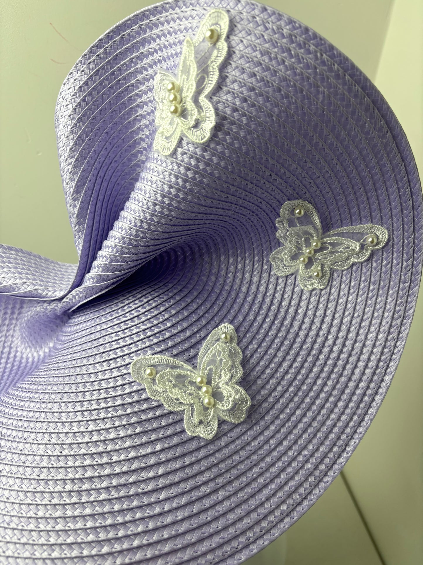 Bespoke Lilac Pearl Butterfly Sculptural Occasion Hatinator