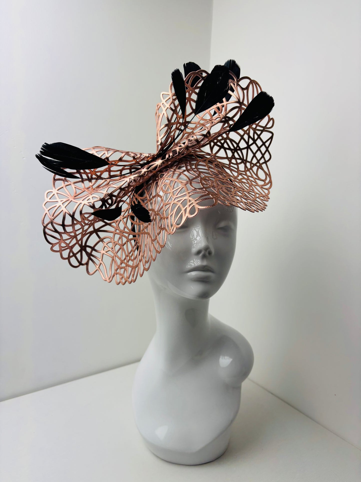 Bespoke Rose Gold Filigree Feather Fascinator | Handmade in Northumberland