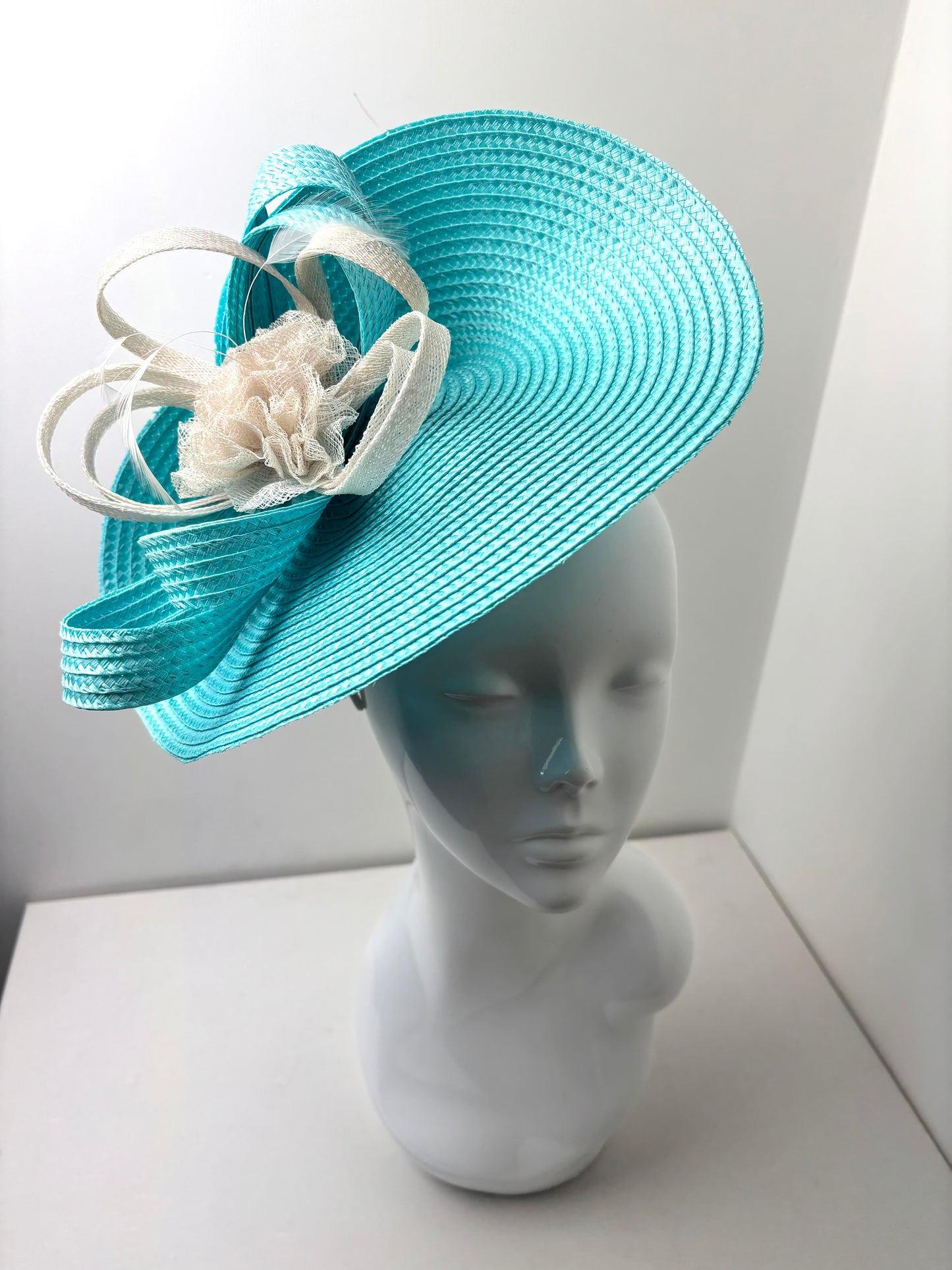 Bespoke Light Turquoise & White Fascinator Race Day Headpieces