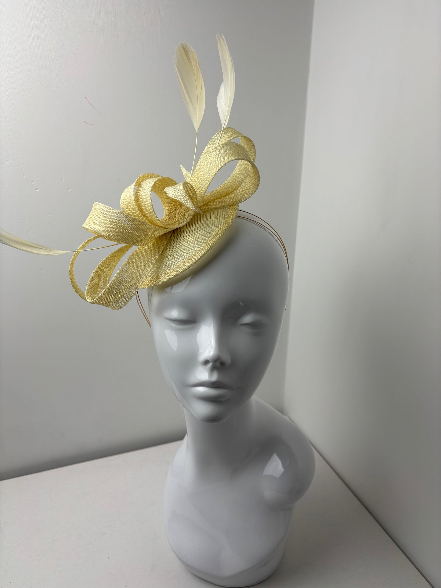 Bespoke Butter Yellow Sinamay Fascinator on Gold Headband | Handmade in Northumberland