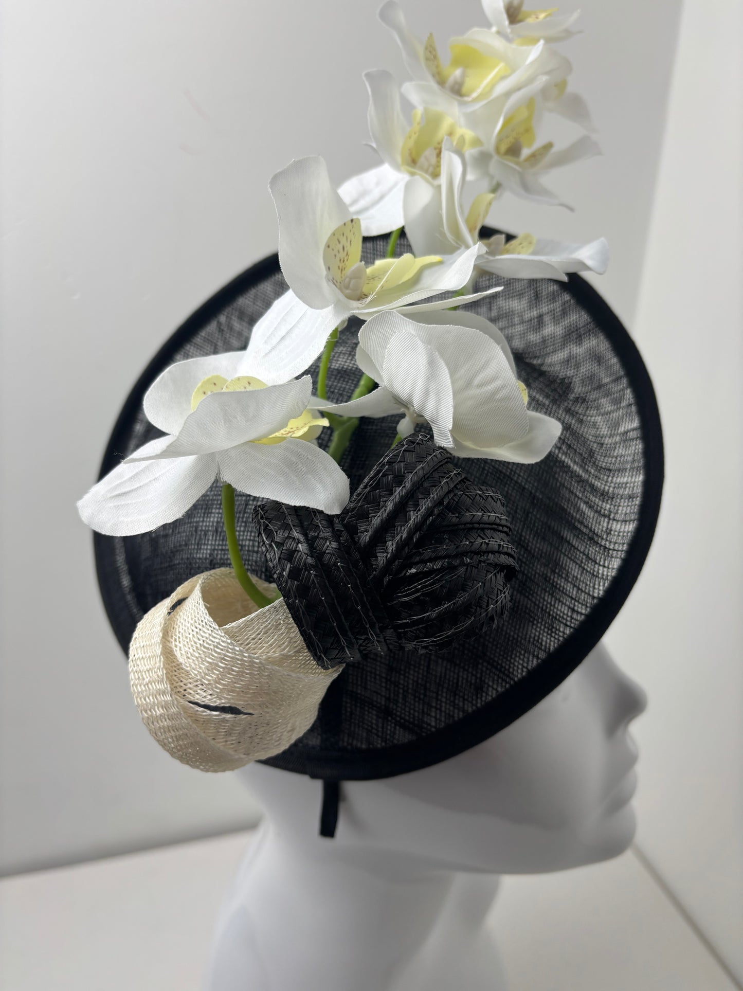 Bespoke Orchid Statement Fascinator Black & Ivory